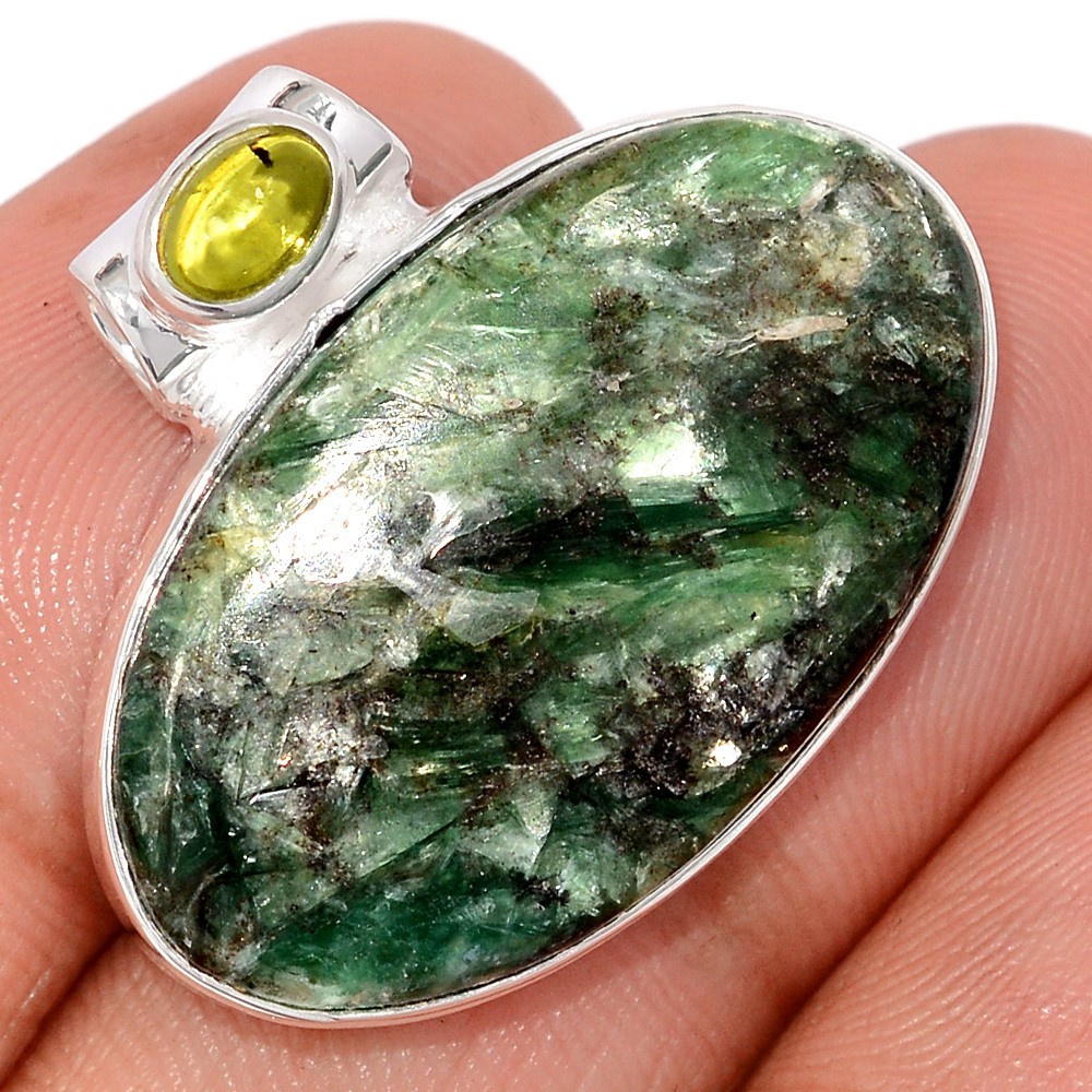 Natural Rare Green & Blue Kyanite Mix & Peridot 925 Silver Pendants CP75891