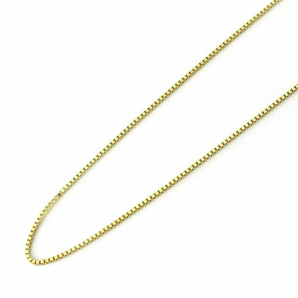 14K Solid Yellow Gold Box Necklace Real Gold Chain Lobster Clasp 0.6mm Italian