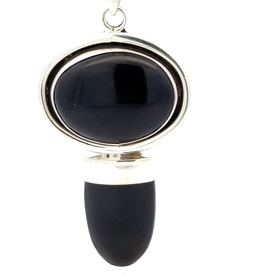 Sterling Silver Black Onyx Pendant (1 1/2 x 3 1/4 Inch)