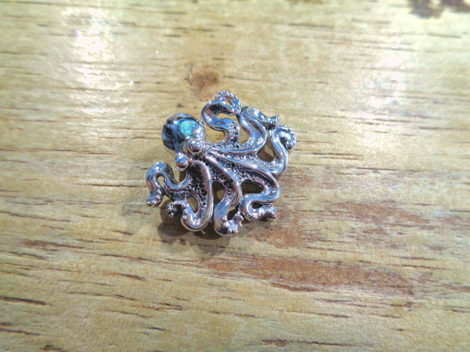 28MM OXIDIZED HEAVY 925 SILVER ABALONE HAWAIIAN HE’E TAKO OCTOPUS SLIDE PENDANT