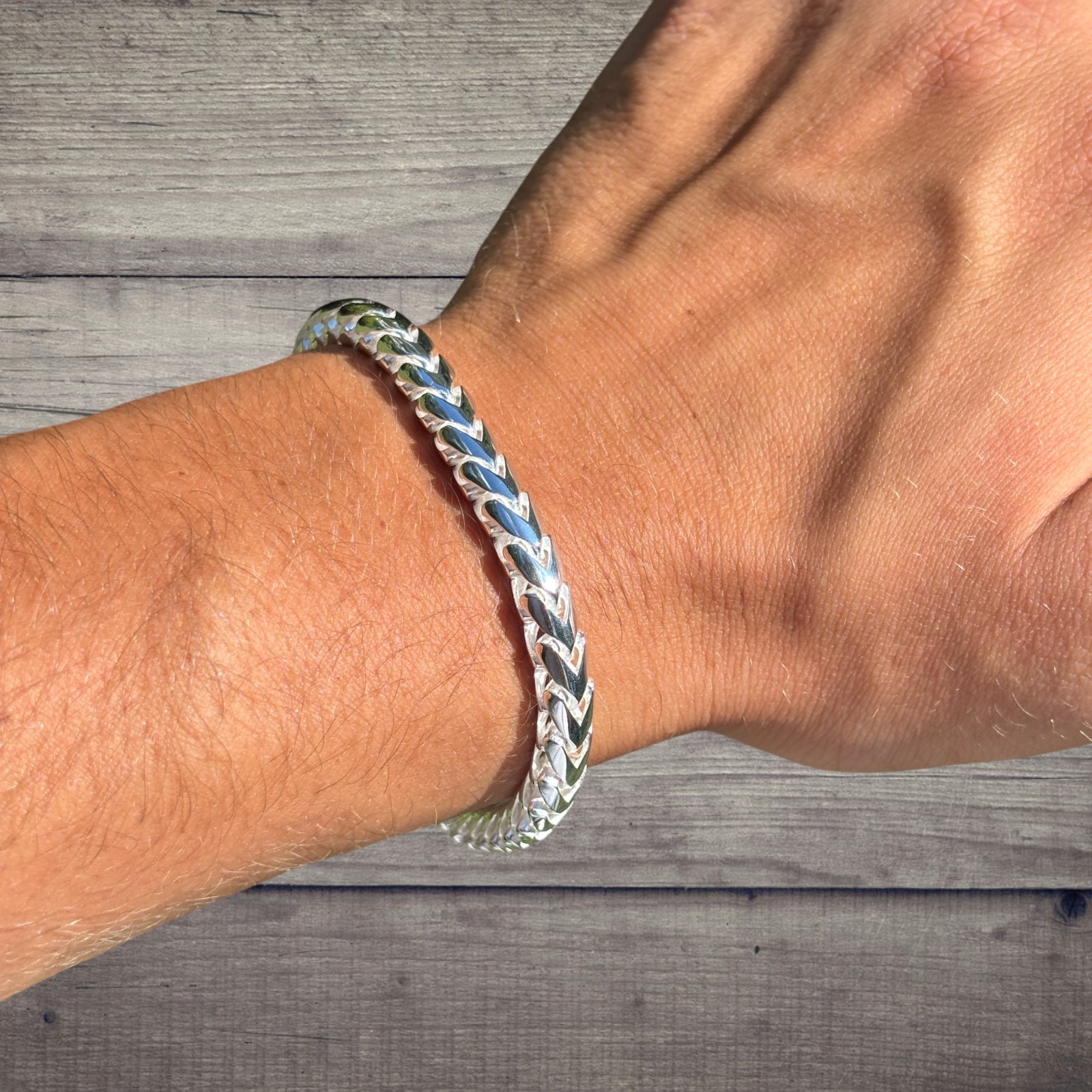 6mm Rounded Franco Link Bracelet – Real Solid 925 Sterling Silver MADE IN ITALY