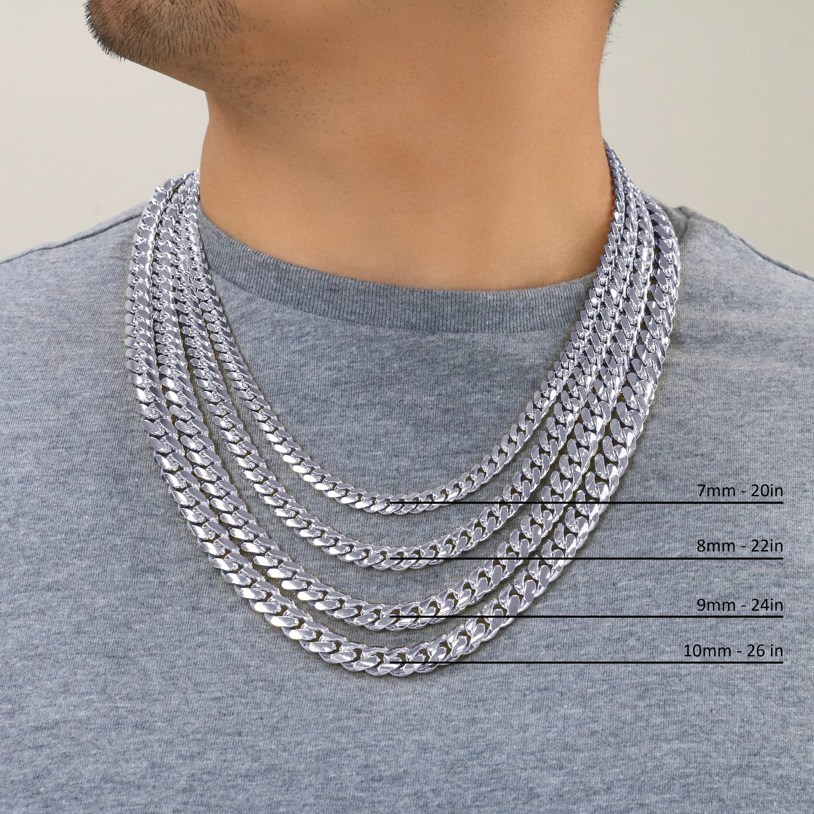 10K White Gold Solid 2.7mm-7mm Miami Cuban Chain Necklace Mens Womens 16″- 30″