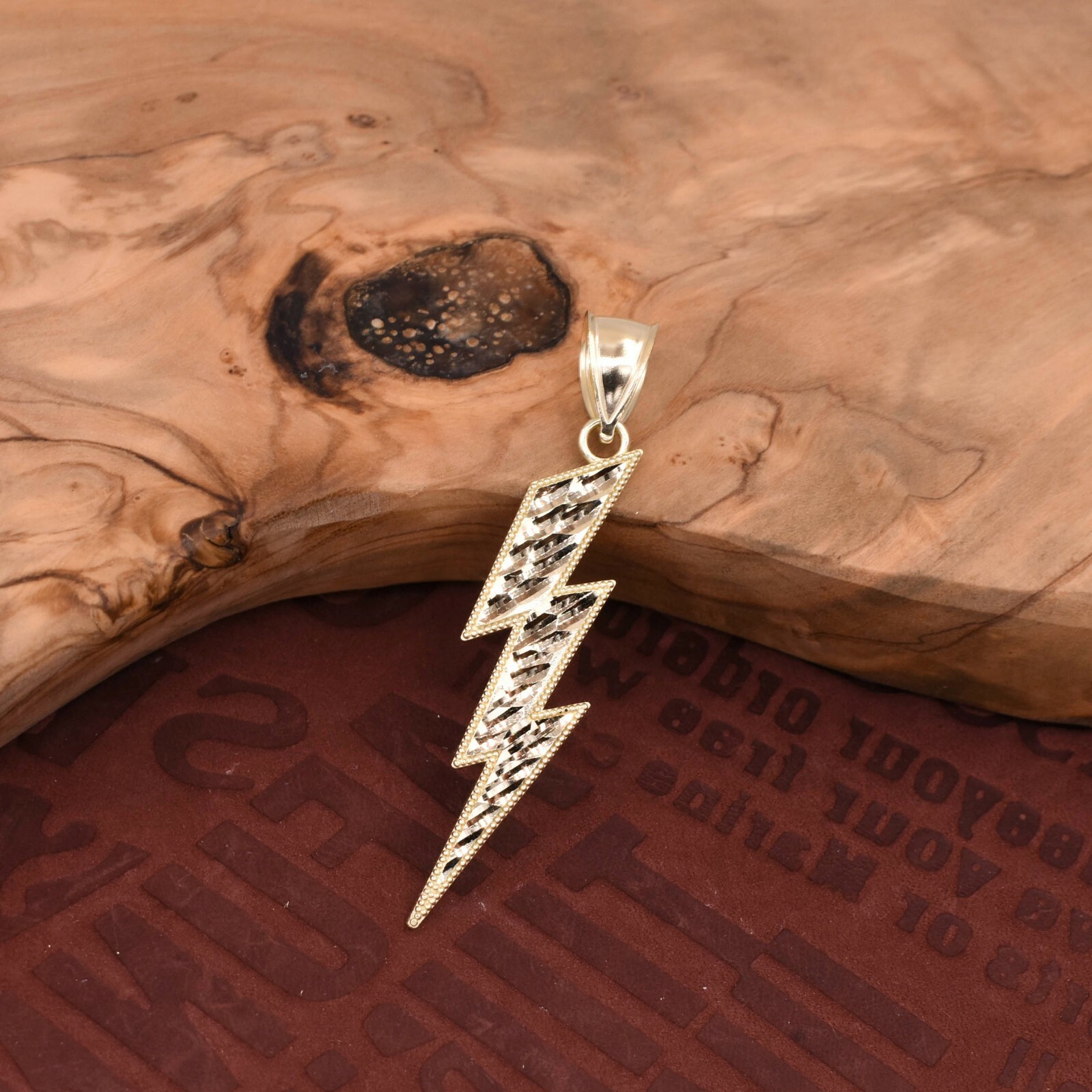 Diamond-Cut Lightning Bolt Pendant Charm Real 10K Yellow Gold ALL SIZES