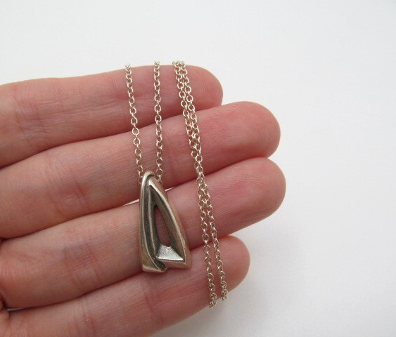 925 Sterling Silver Abstract Edge Geometric Solid Triangle Oval Chain Necklace