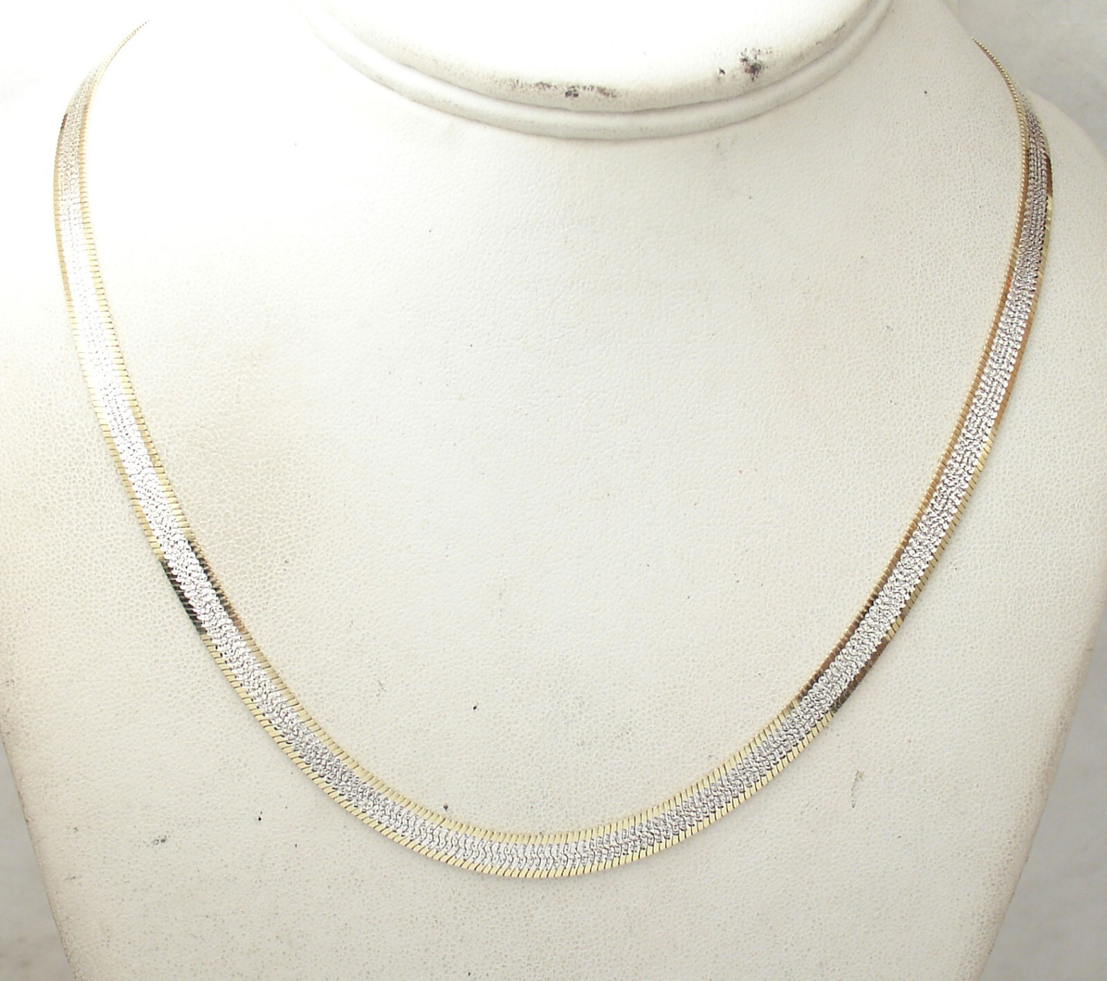 Reversible Herringbone Chain Necklace 14K Yellow Gold Plated Two-tone Silver