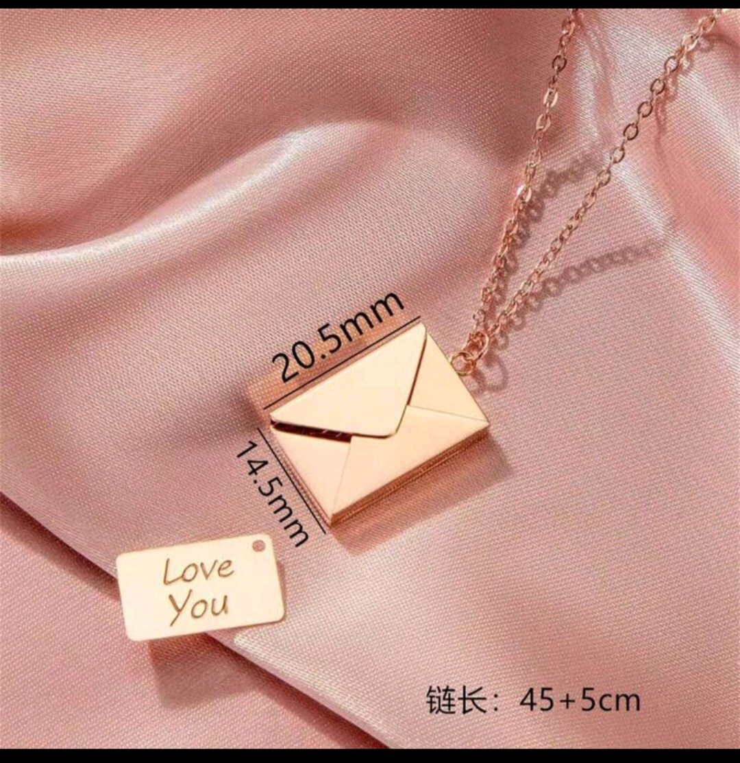 Secret Message Envelope Necklace Chain Rose Gold Colour Very Good Quality.
