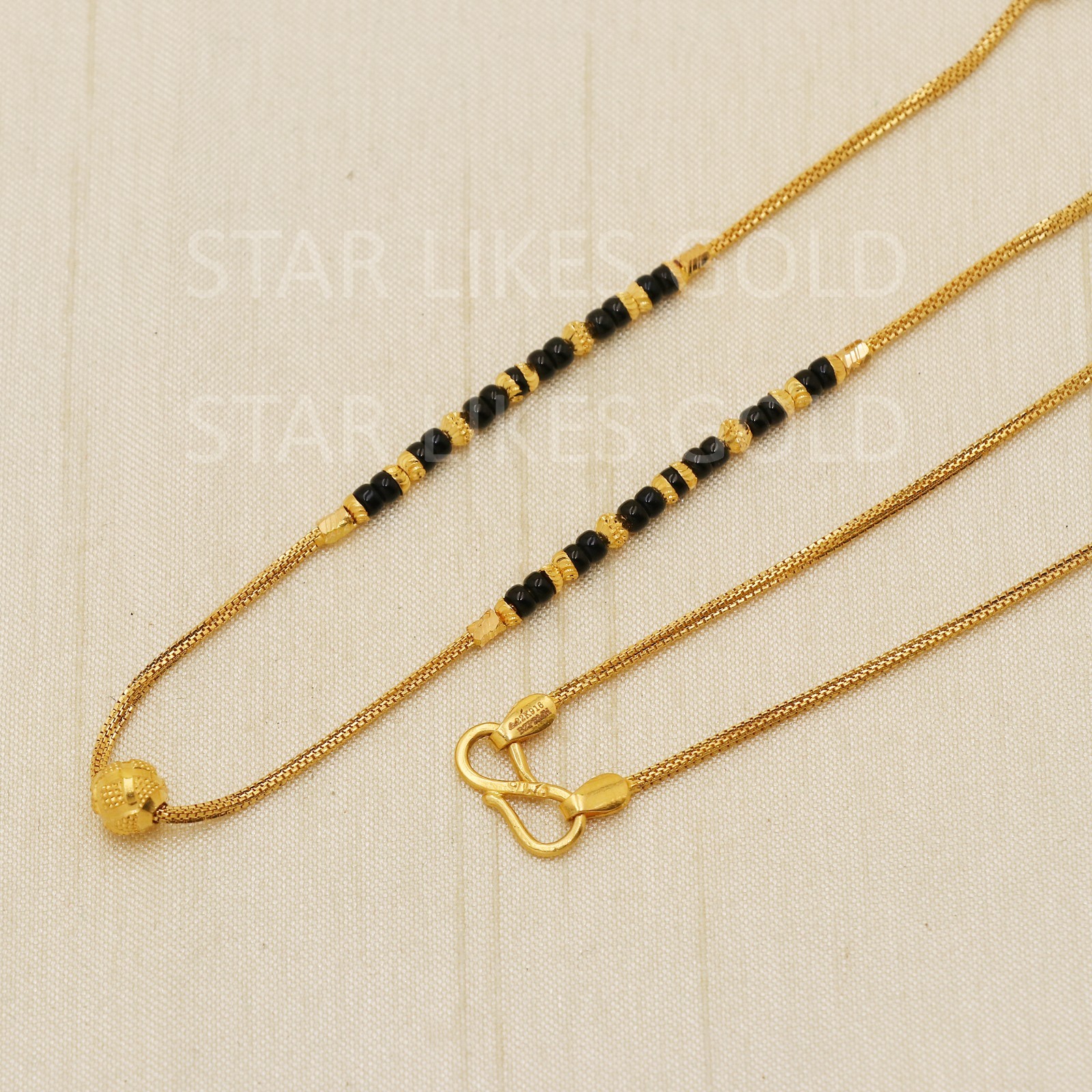22K Yellow Gold Mangalsutra Chain 18″ 6.76g 1mm Black Bead Designer Necklace 916