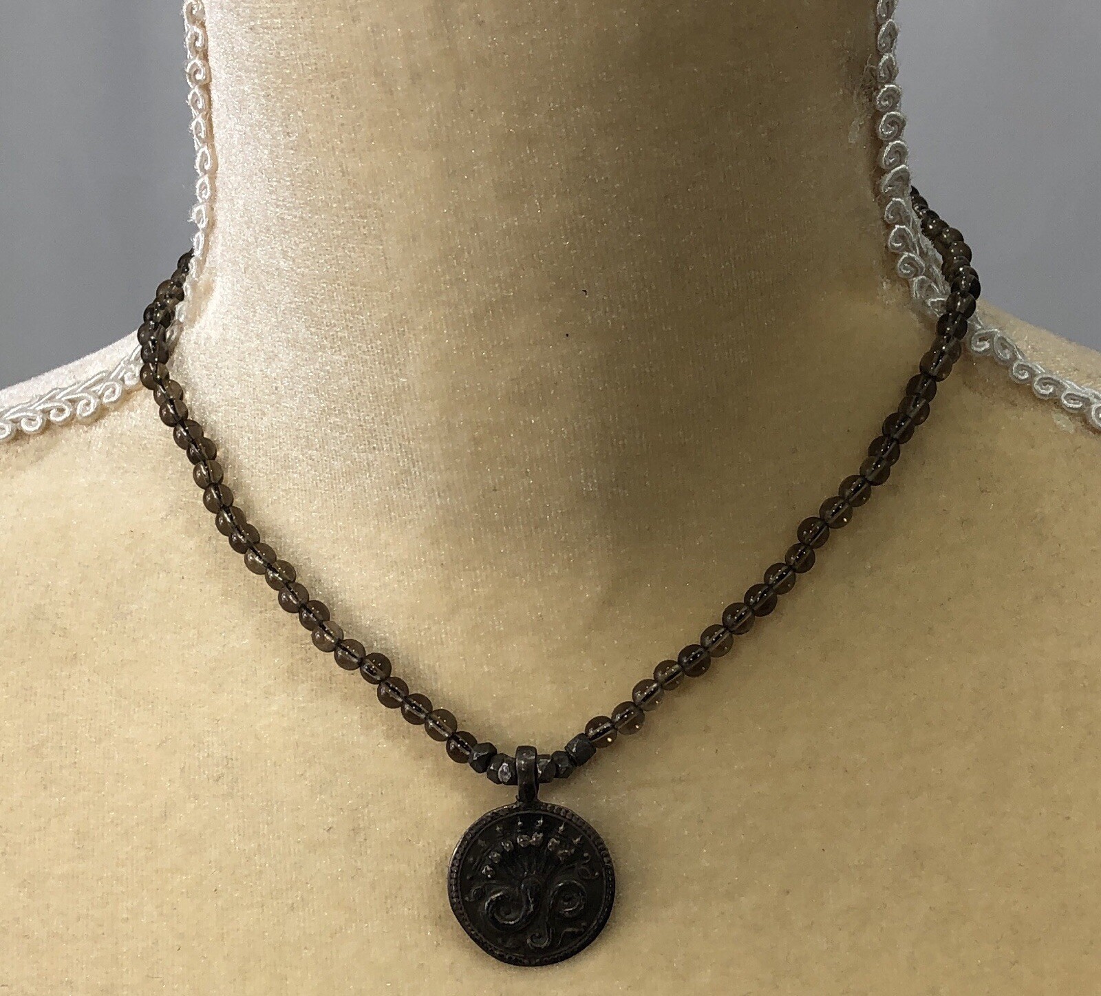 J. Jill Necklace Sterling Silver Medallion Pendant Glass Bead – 15 in