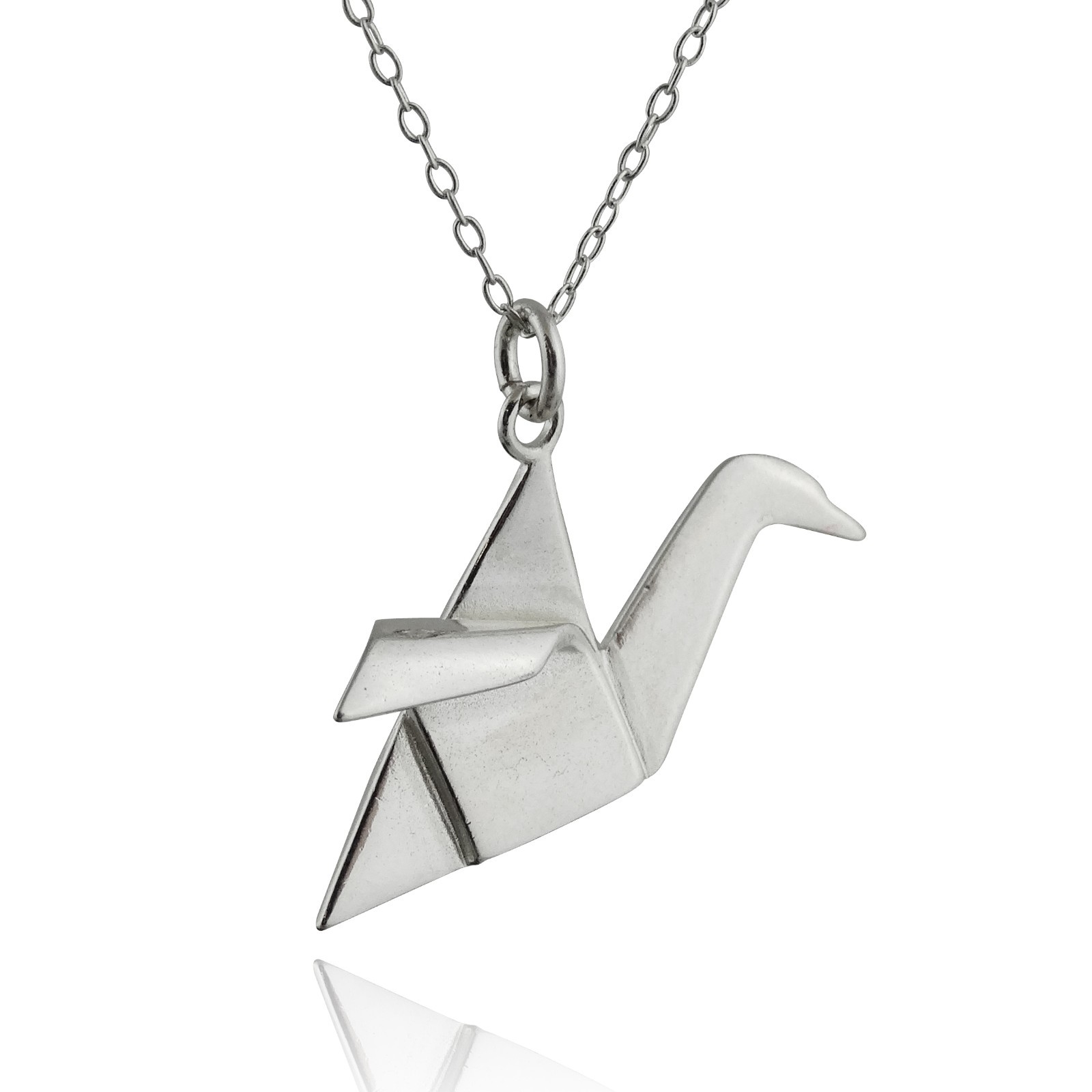 Origami Crane Charm Necklace – 925 Sterling Silver – Paper Bird Japan Asian NEW