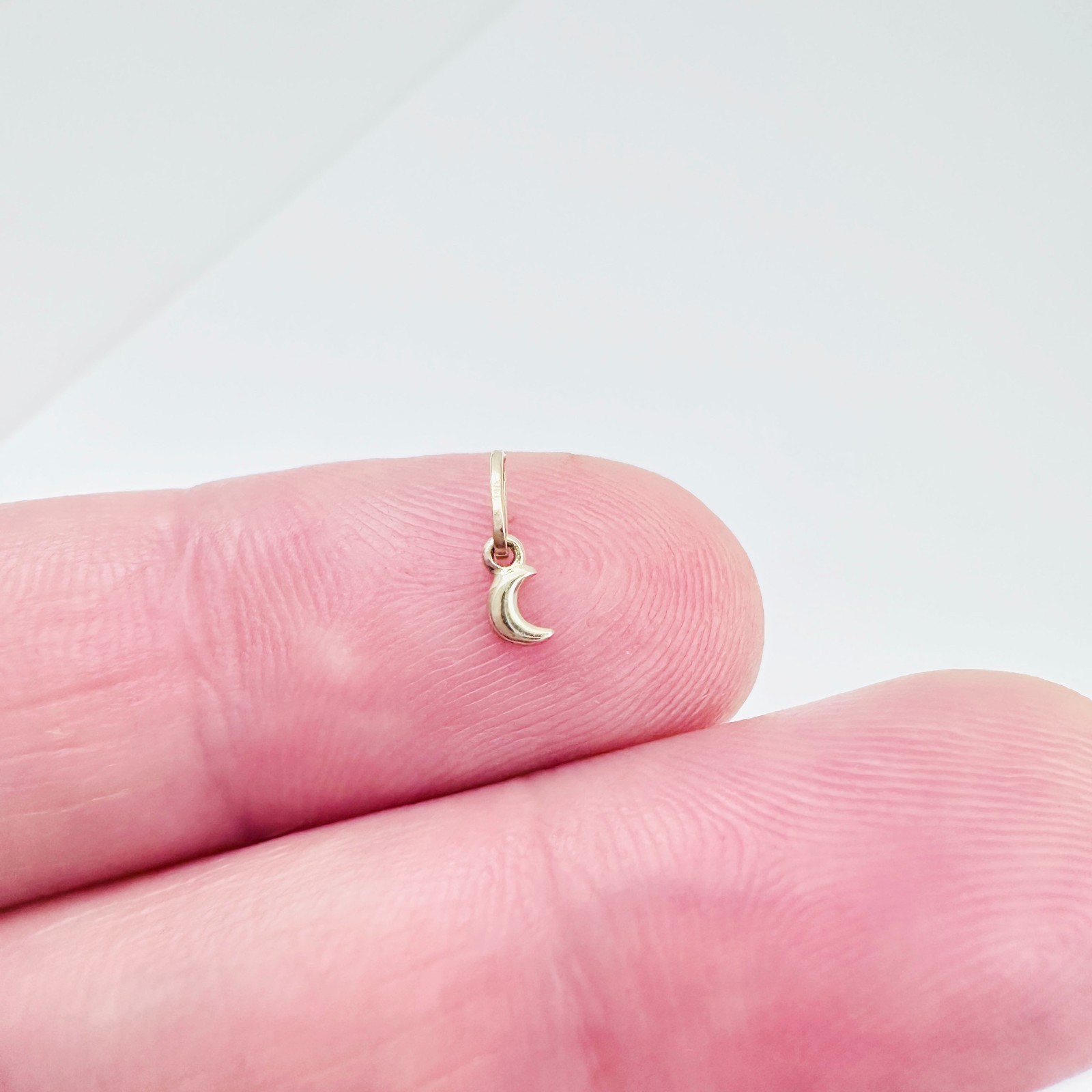 14K Solid Yellow Gold 3mm Teeny Tiny – Very Small Beveled Moon Charm Pendant
