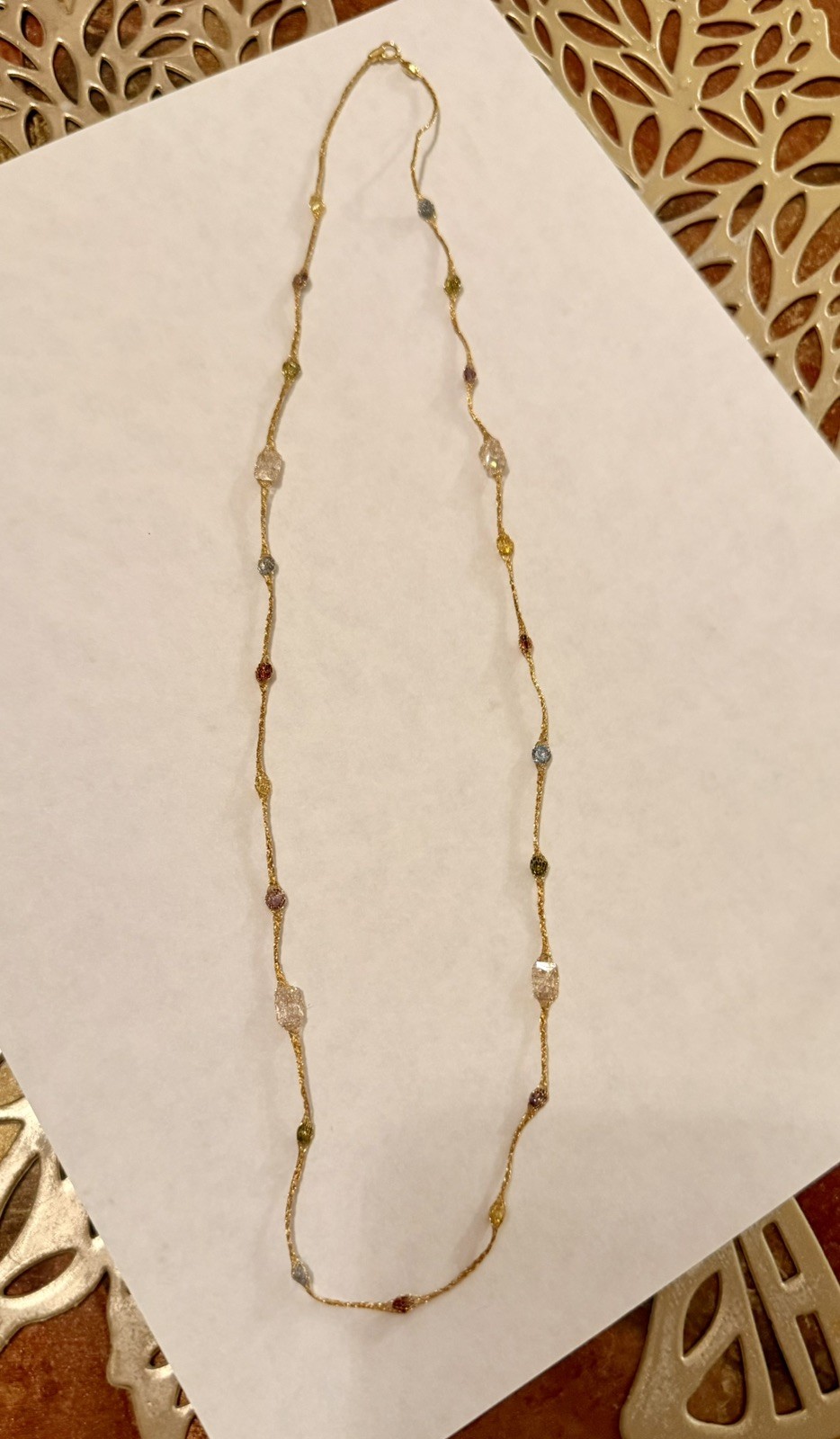 10 k Yellow Gold Multi Gemstone Mesh Necklace Italy ☆1758 AR 23″