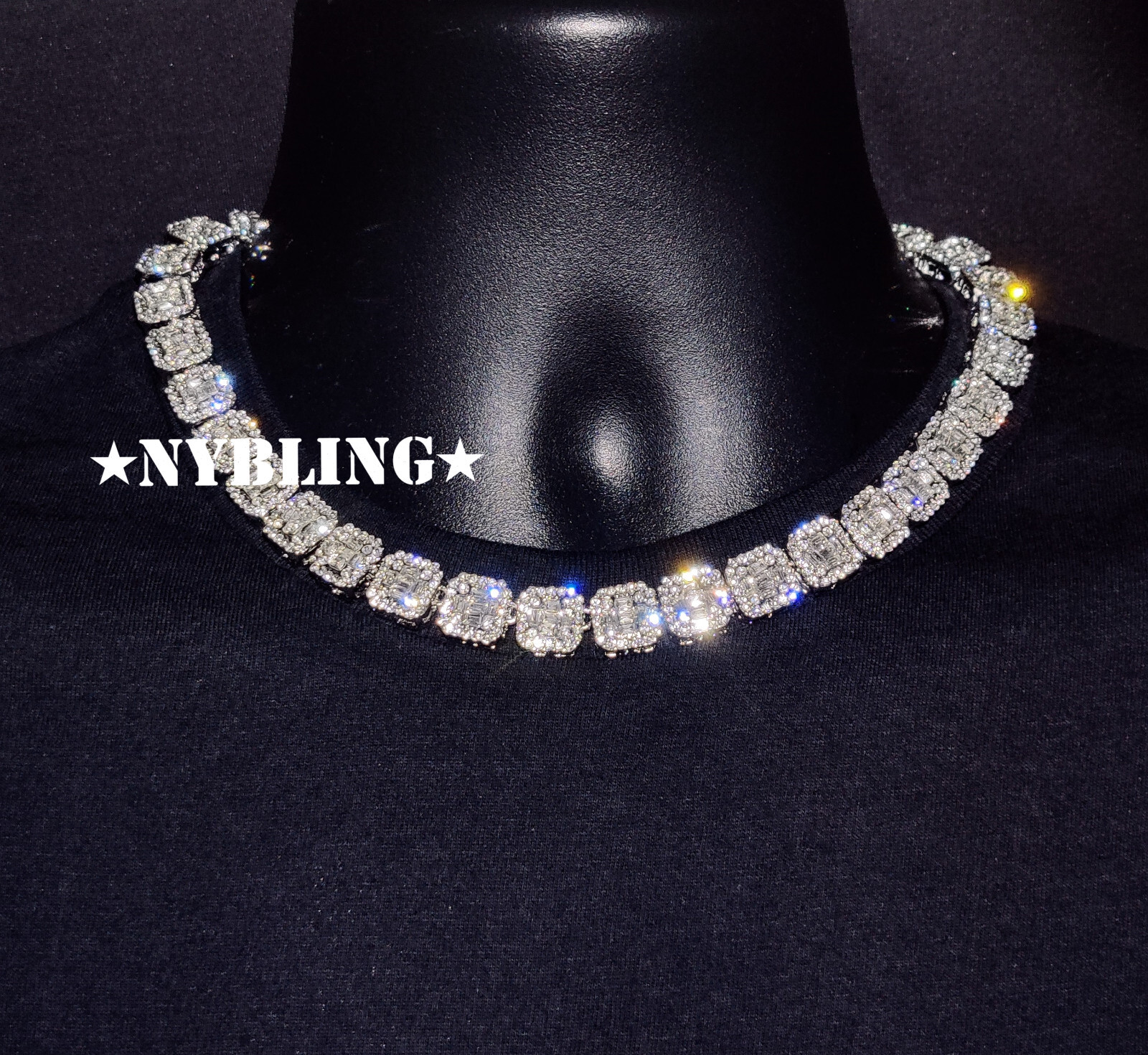 Solid 10K Gold Baguette Moissanite Tennis Choker 18/20In Hip Hop Necklace