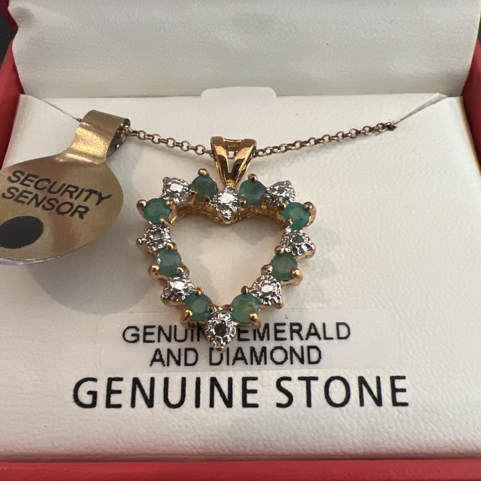 18 KT Gold Over Sterling Silver Emerald And Diamond Heart Pendant & 18 In Chain