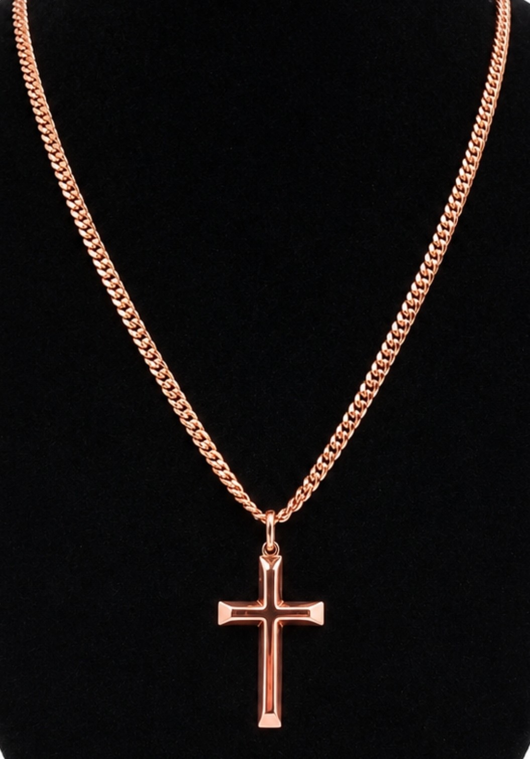 Solid Copper Cross Necklace –with 3.5 mm Chain – 20″, 22″, 24″ Sizes