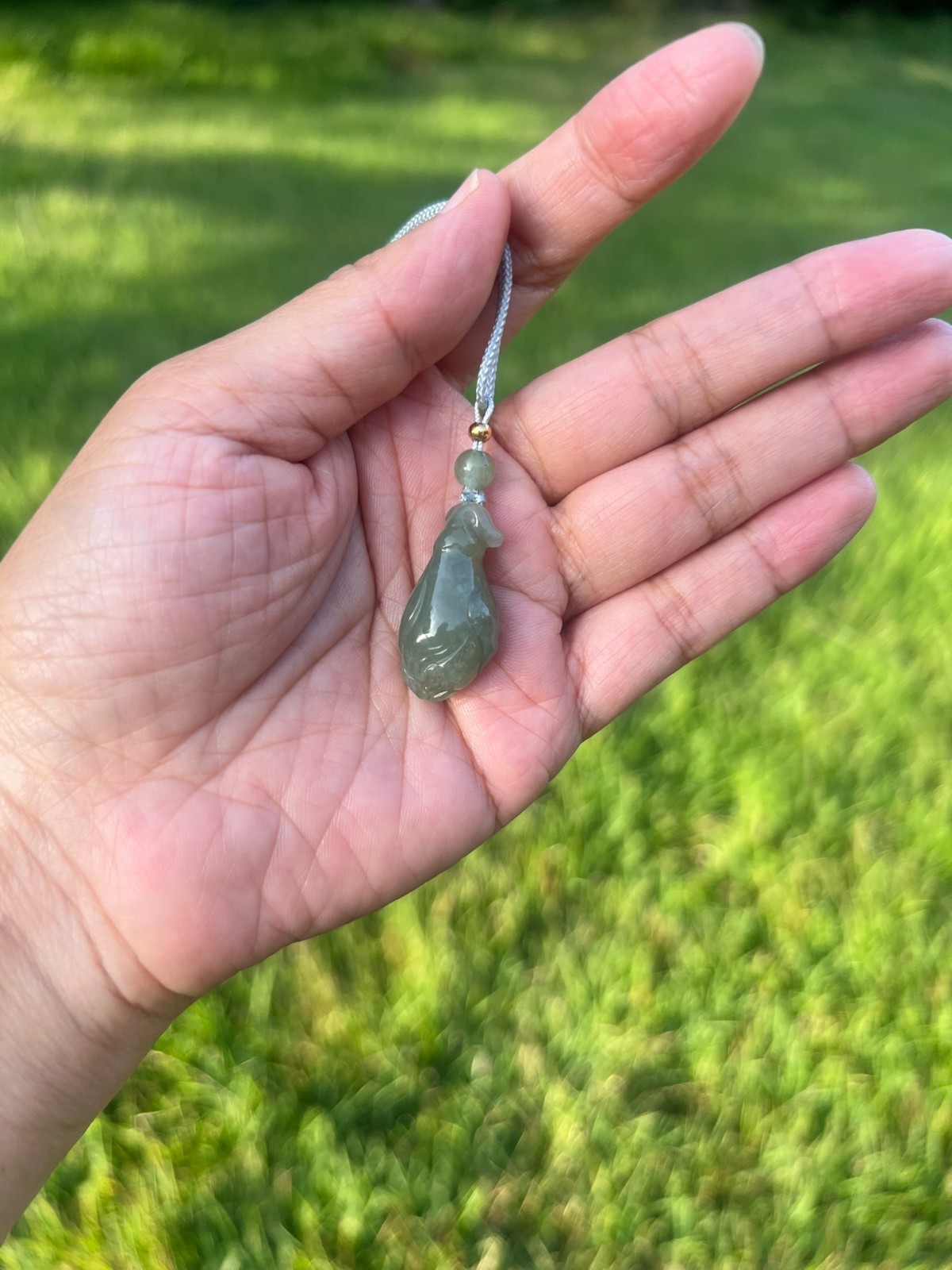 Genuine 100% Natural Green Nephrite Jade magnolia bud Pendant H403 a2