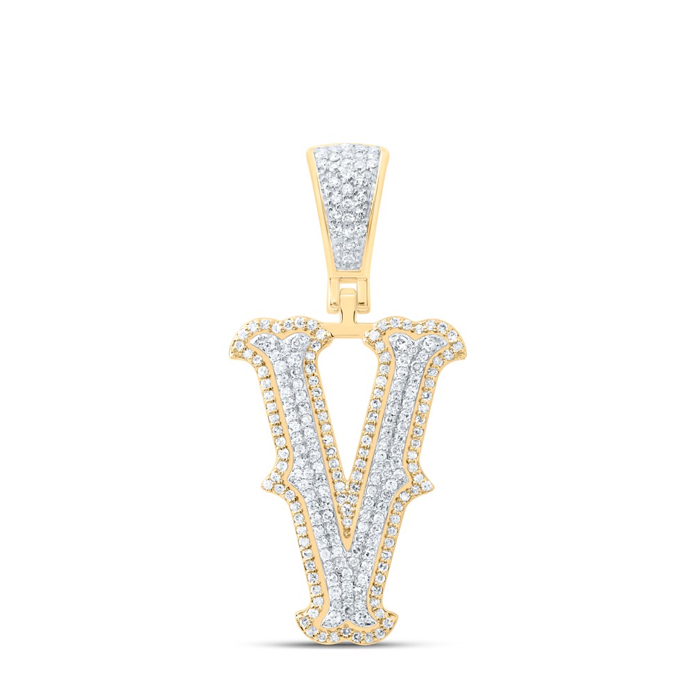 10k Yellow & White Gold 3.6g 0.55CTW Natural Diamond Initial “V” Pendant Charm