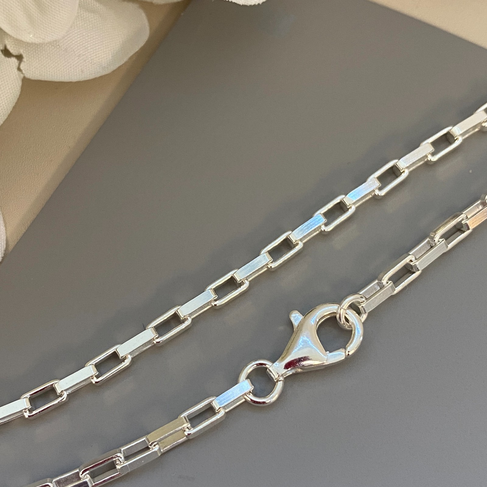 Solid Sterling Silver Heavy Box Necklace Chain (7″-36″) Made In Italy