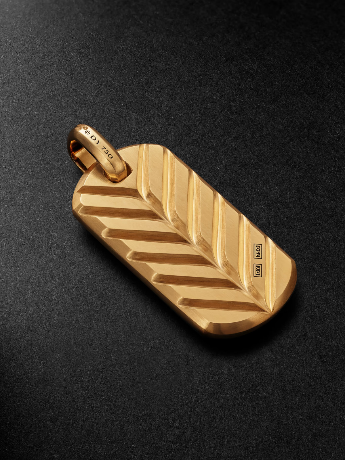 David Yurman Chevron Tag 18K Yellow Gold Dog Tag Pendant