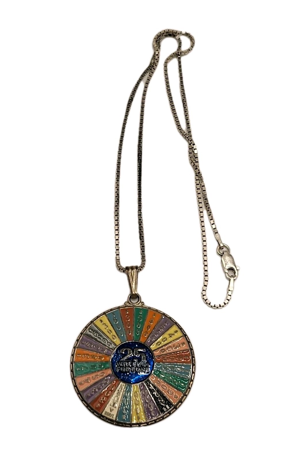 RARE ESTATE Sterling Wheel Fortune 25th Anniversary Pendant Necklace Box Pouch