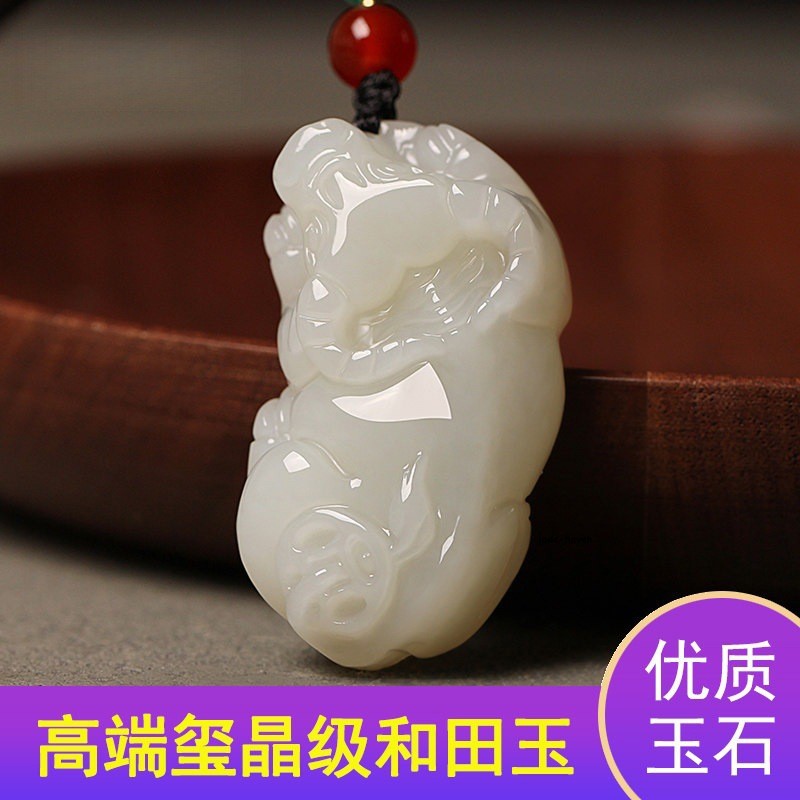 Nephrite Ox Jade Pendant Lucky Wealth Charm Unisex Jewelry 36x21mm