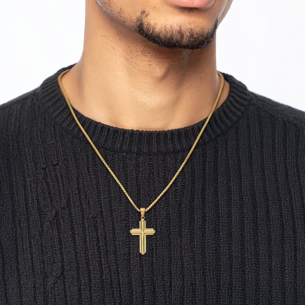 14K Solid Yellow Gold Extra Large Cross Pendant Necklace 38.65mm 1-1/2 inch