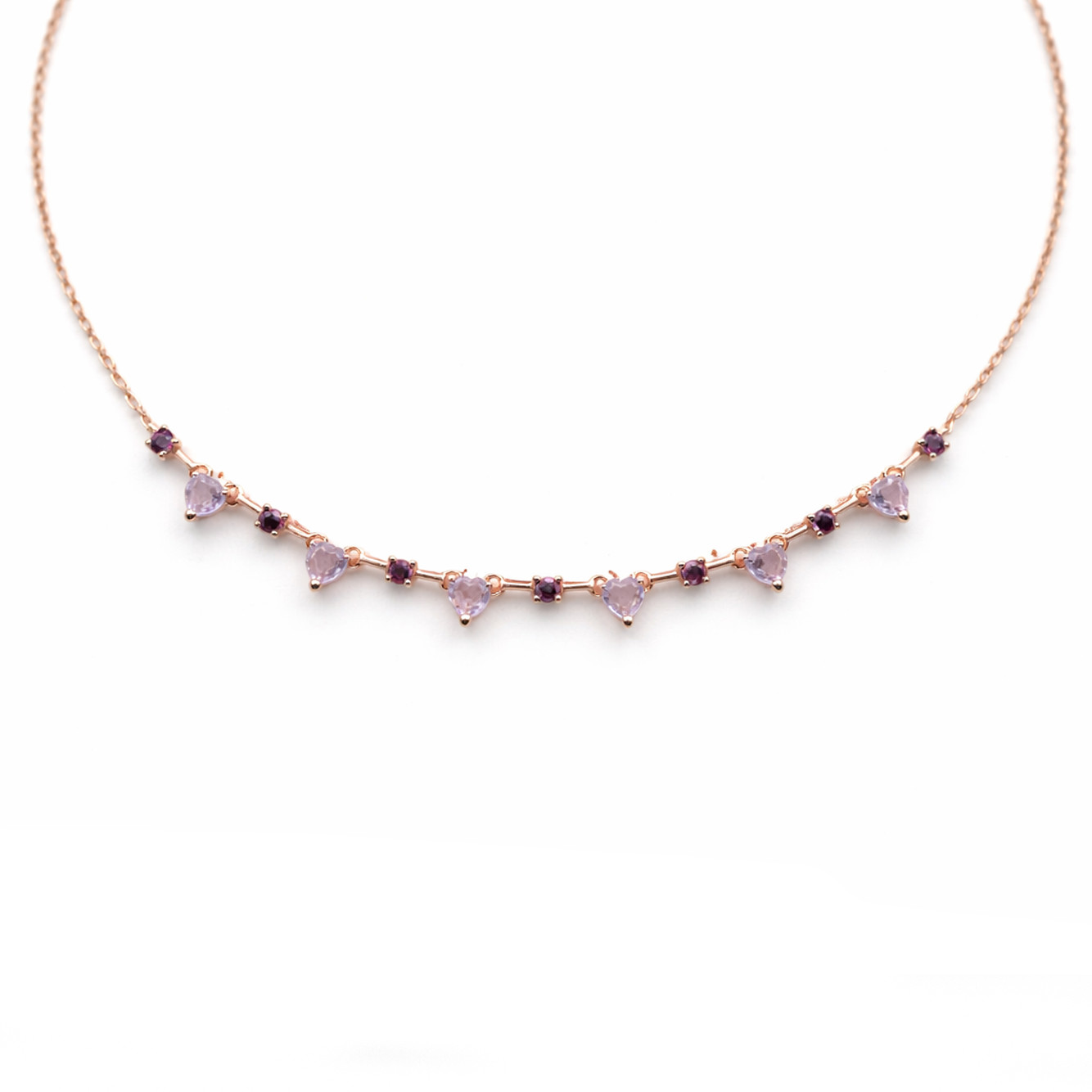 Thai Handmade 4 x 4 mm. Pink Amethyst Purplish Pink Rhodolite Necklace 18.0 in