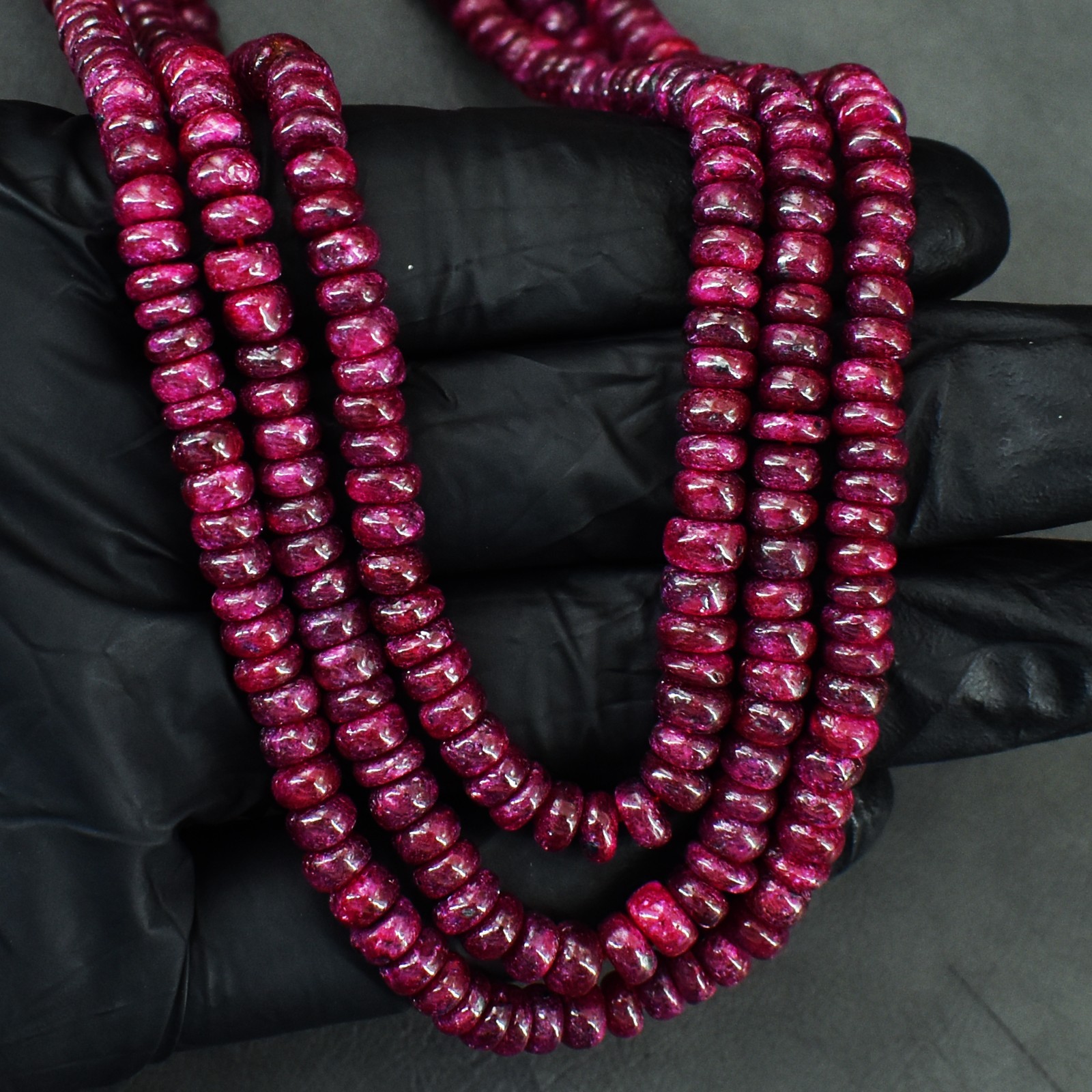 3 Strand Ruby Top Grade Selling 507.00 Cts Sparkling Beaded Necklace RK 44 E838