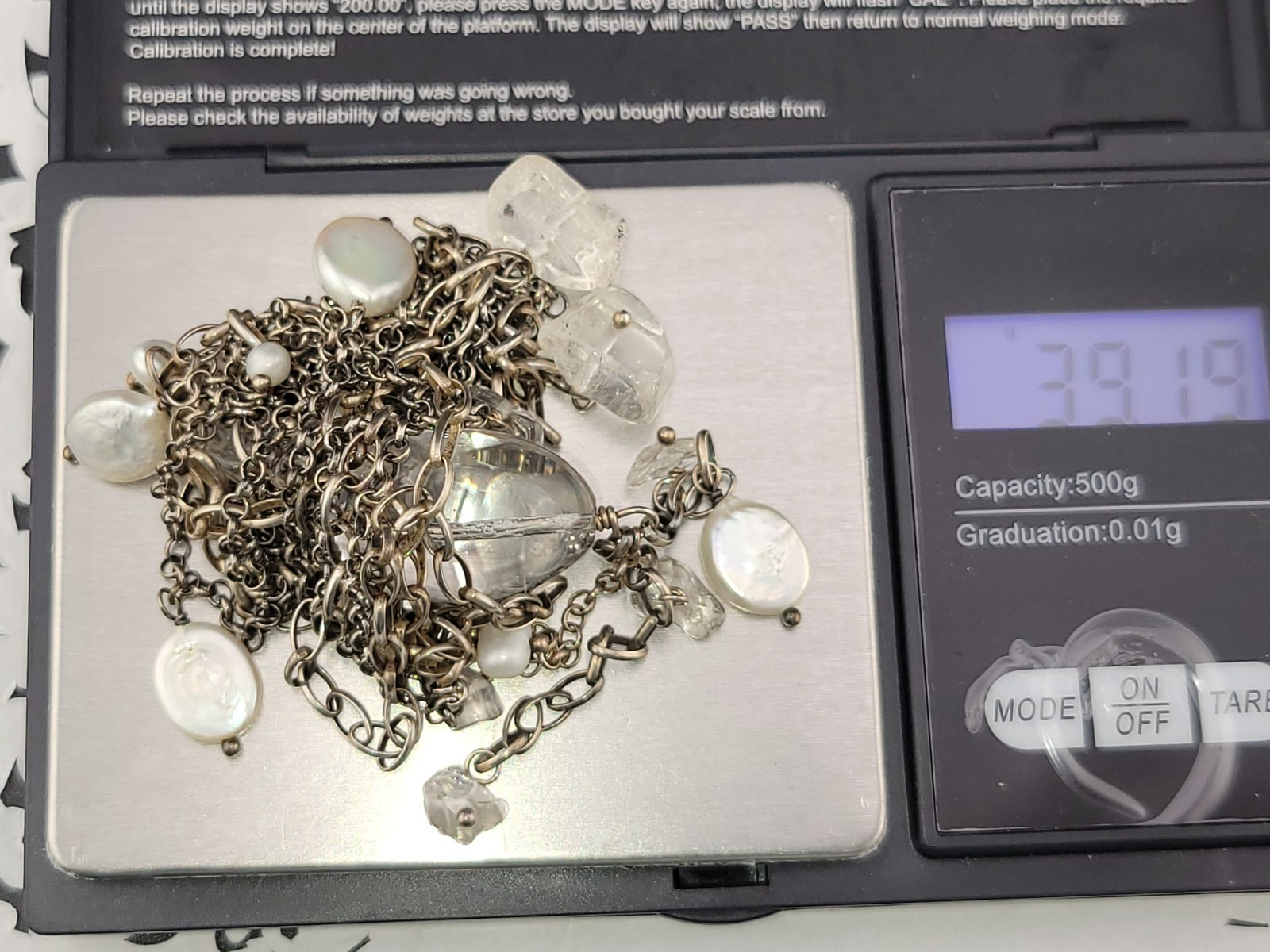 Silpada Pools of Light Quartz Coin 🫧Pearl Sterling Silver 34″ Festoon Necklace