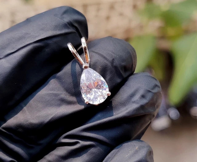 2Ct Pear Cut Lab Created Diamond Solitaire Pendant 14K White Gold Plated Silver