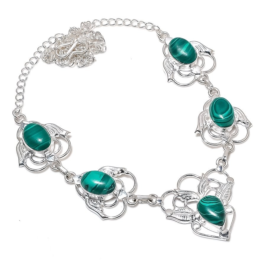 Green Malachite Gemstone Handmade 925 Sterling Silver Jewelry Necklace Size 18″
