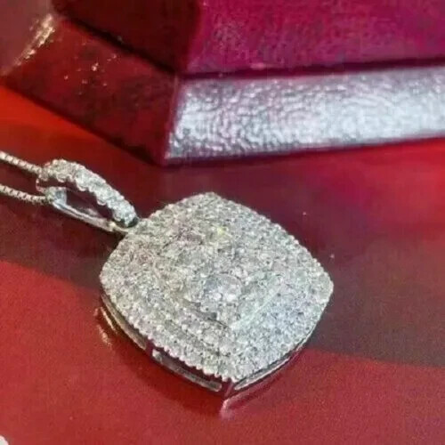 Womens Gift Pendant 1.5Ct Round Lab Created Diamond 14K White Gold Plated Silver