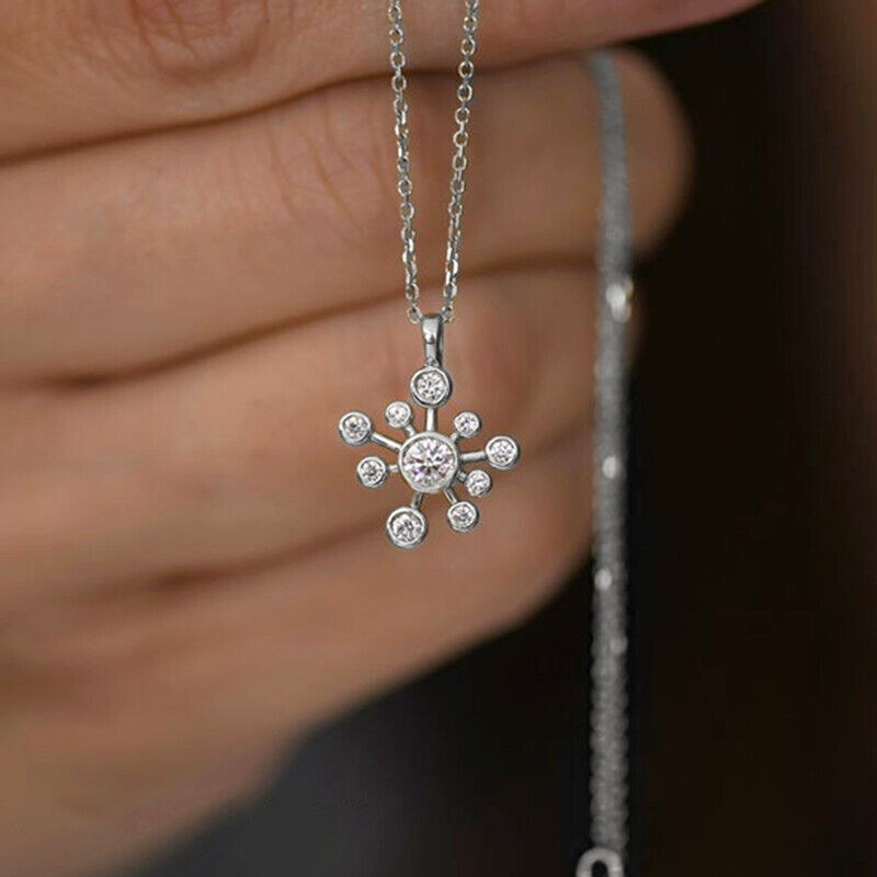 2Ct Round Cut VVS1Diamond Unique Cubic Pendant 14K White Gold Finish Free Chain
