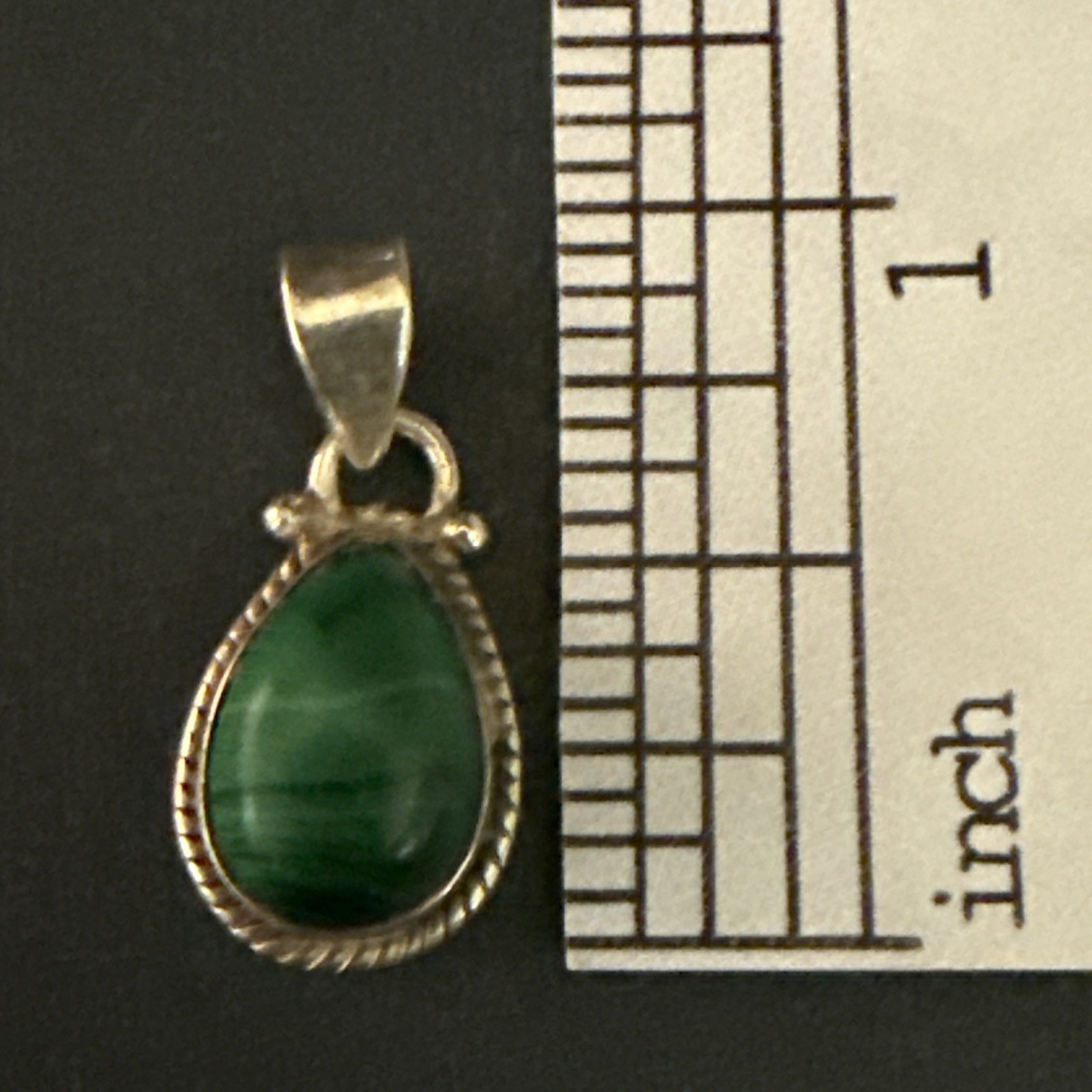 Vintage Sterling Silver and Malachite Pendant Marked 925
