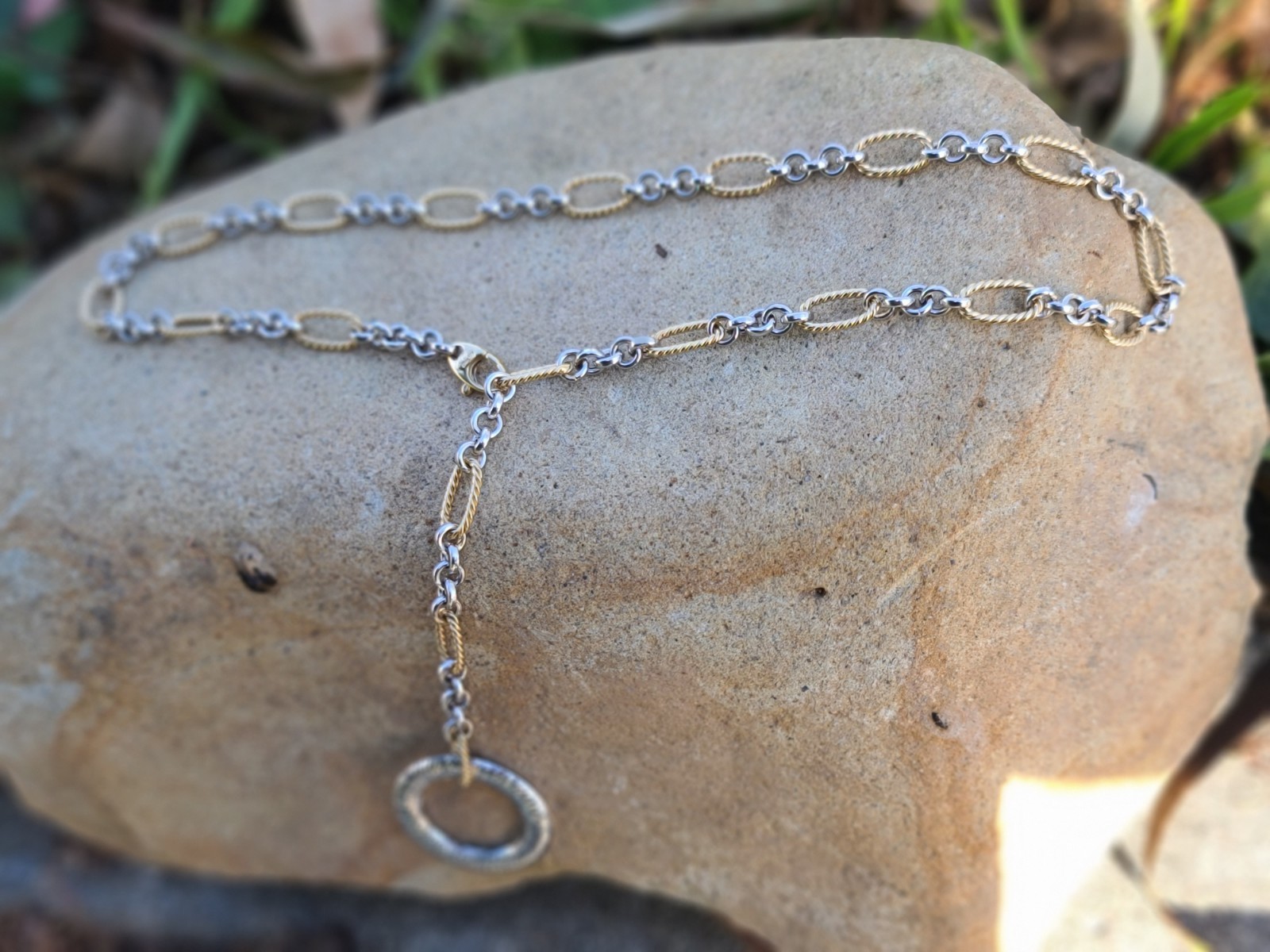 14k Solid Yellow & White Gold Chain Necklace Adjustable Up To 21.5″ ITALY 15.7gr