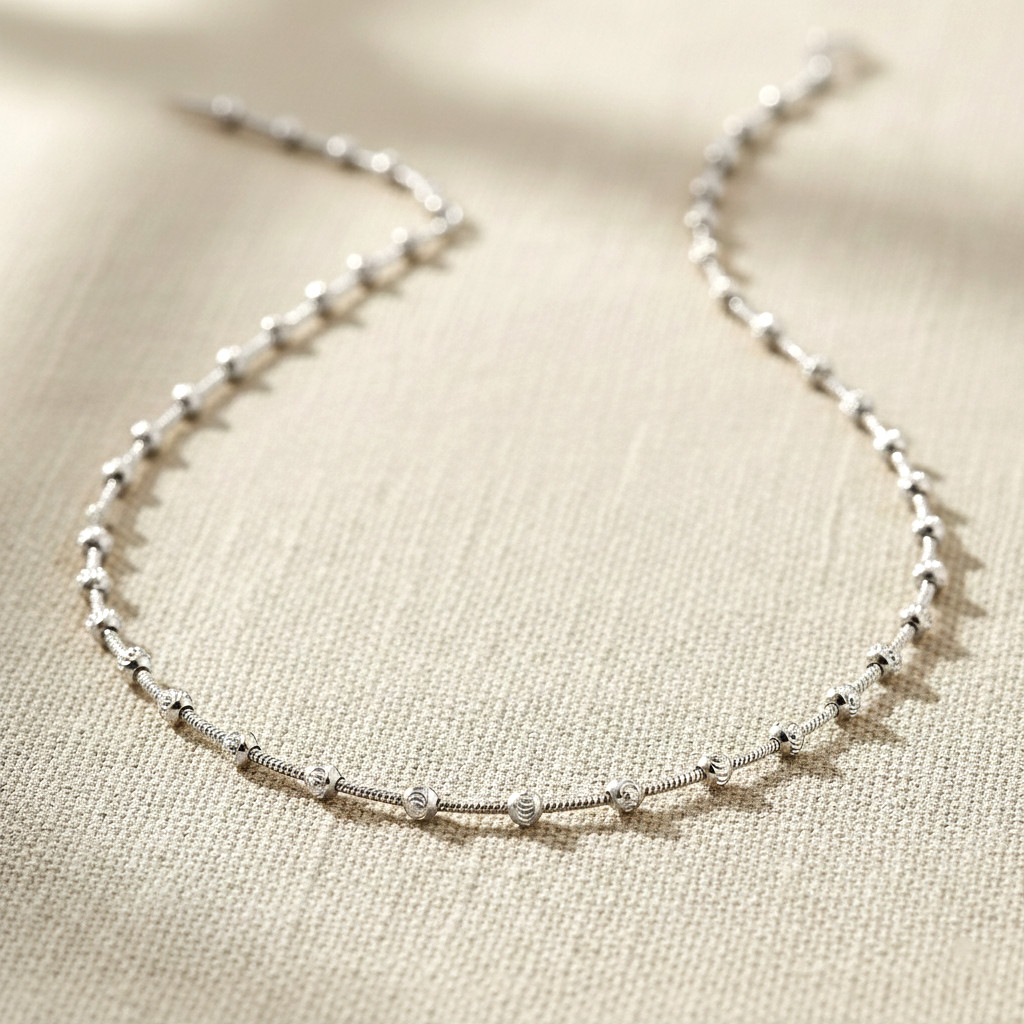 Solid 925 Sterling Silver Diamond-Cut Ball Beaded Chain Italian Necklace 16″-20″