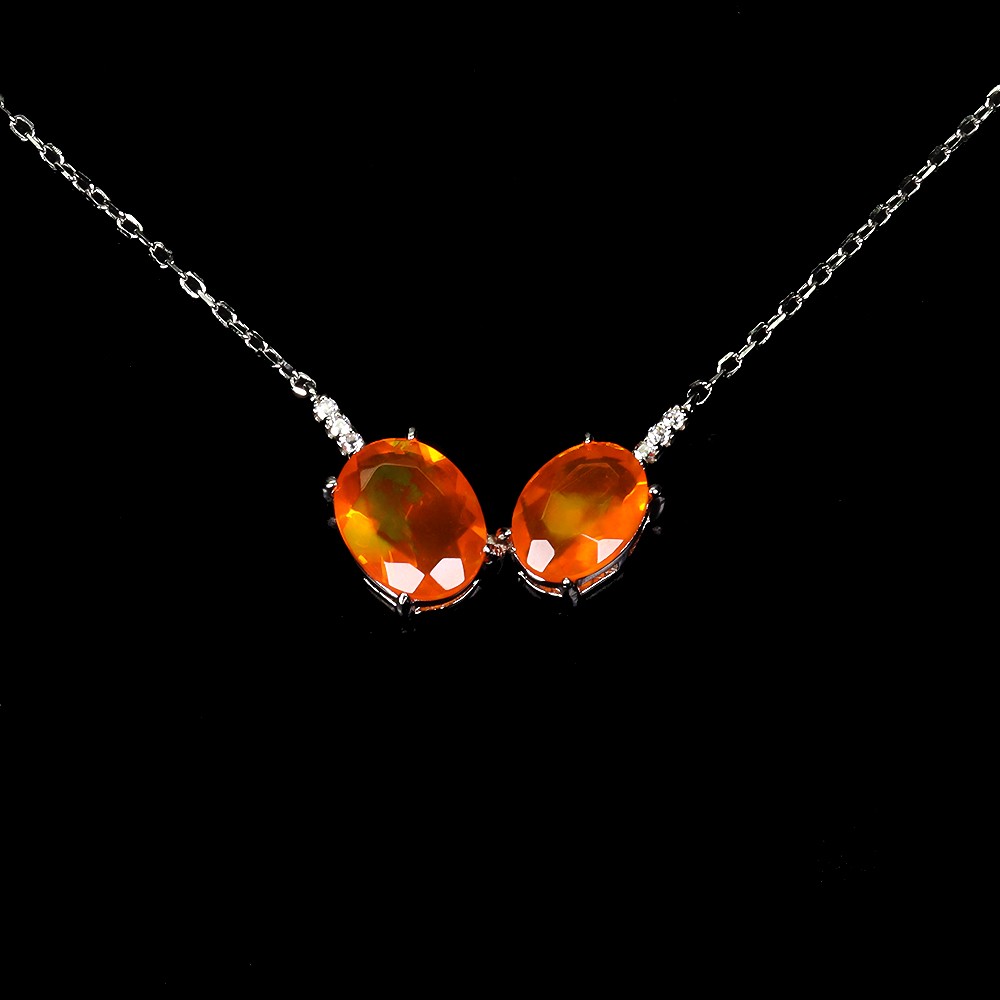 925 Sterling Silver Necklace Oval Orange Opal 9x7mm Gemstone Jewelry 18inches