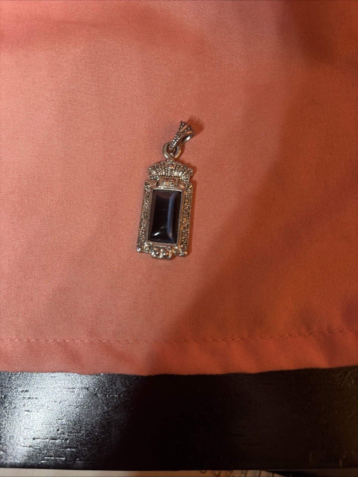 Sapphire Pendant Silver Colored Vtg. Style 1 5/8 In. It Has A Crown Topper