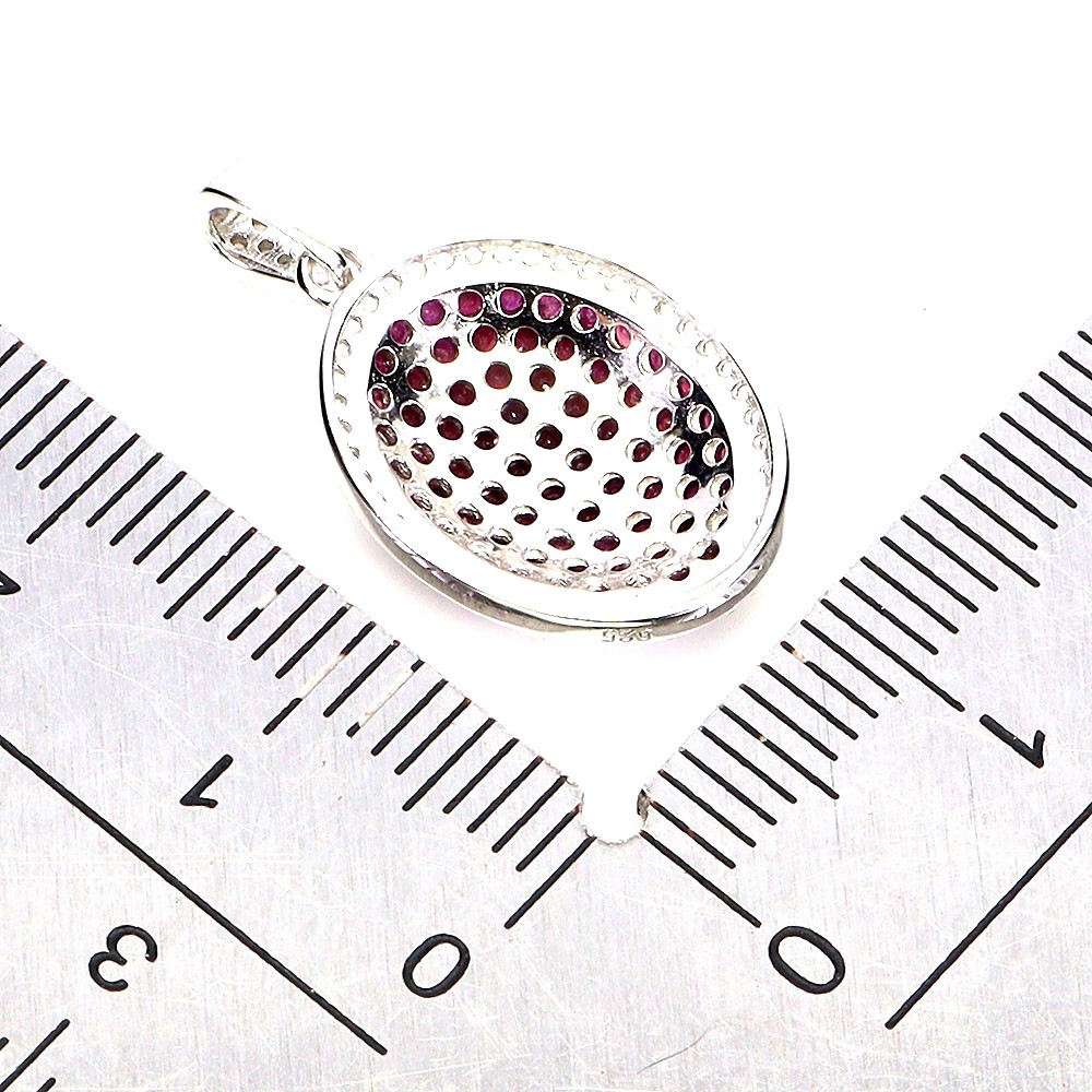 925 Sterling Silver Pendant Ruby Myanmar Round Diamond Cut Topaz Gemstone