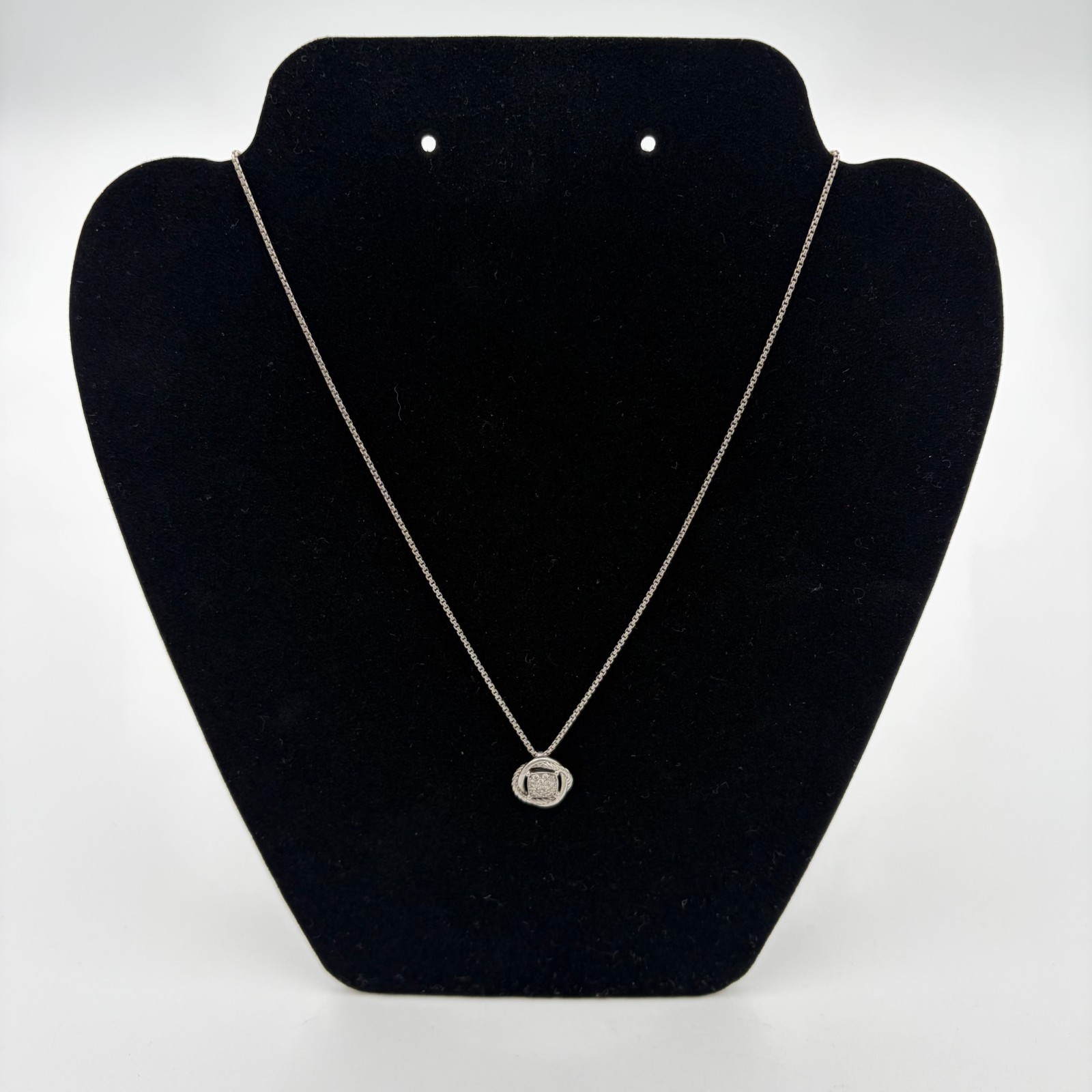 David Yurman Silver Pave Diamond Infinity Crossover Pendant Necklace