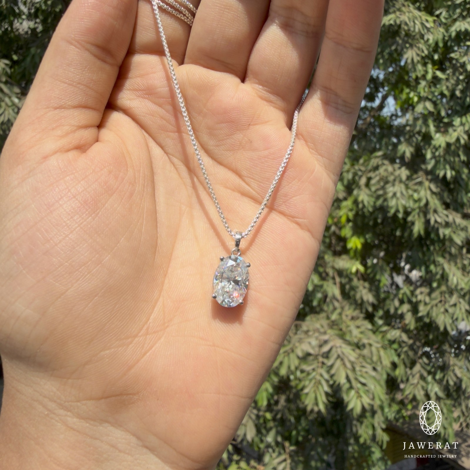 Oval Moissanite Solitaire Pendant 925 Sterling Silver Necklace Gift for Her