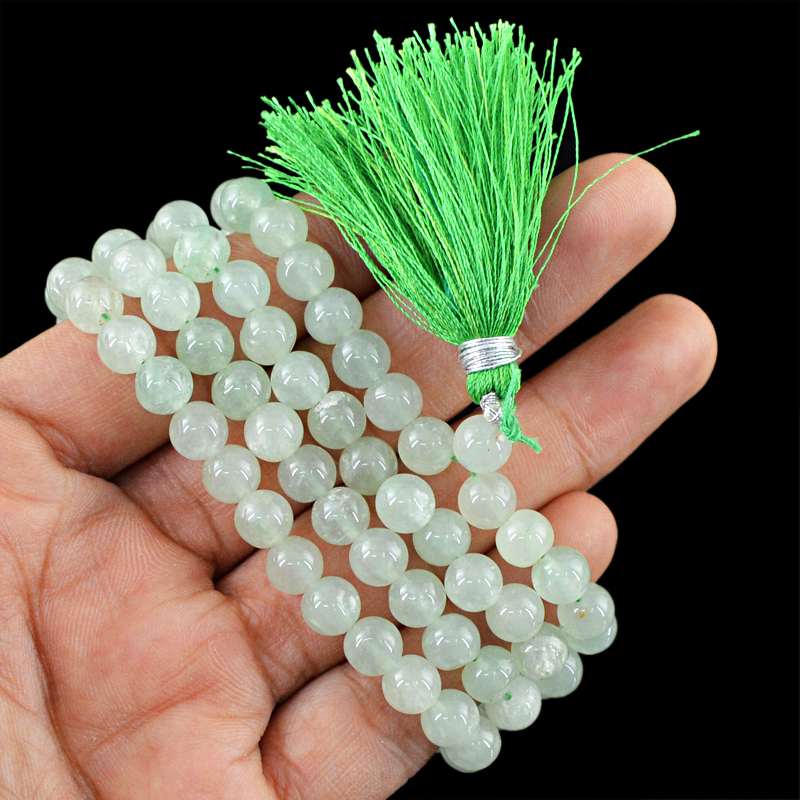 GENUINE 240.00 CTS UNTREATED GREEN AQUAMARINE ROUND 108 BEADS NECKLACE (DG)