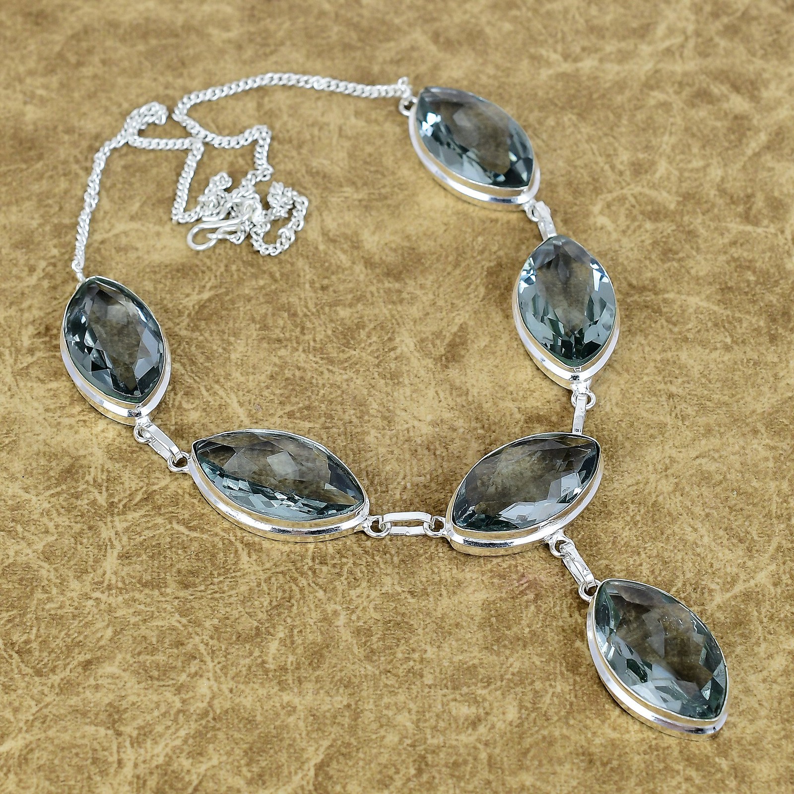 Natural Alexandrite Quartz Ethnic Necklace 925 Sterling Silver Marquise Jewelry