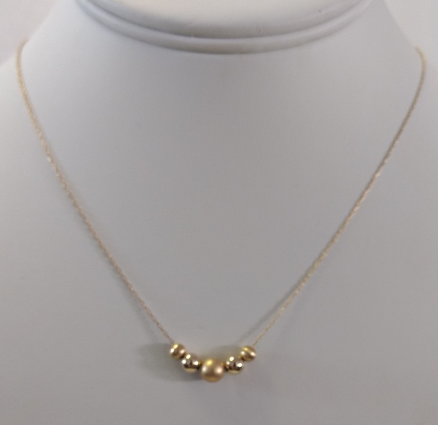 Ladies Danty 14K Yellow Gold ATI Bead Necklace, 0.8g, 20 inch