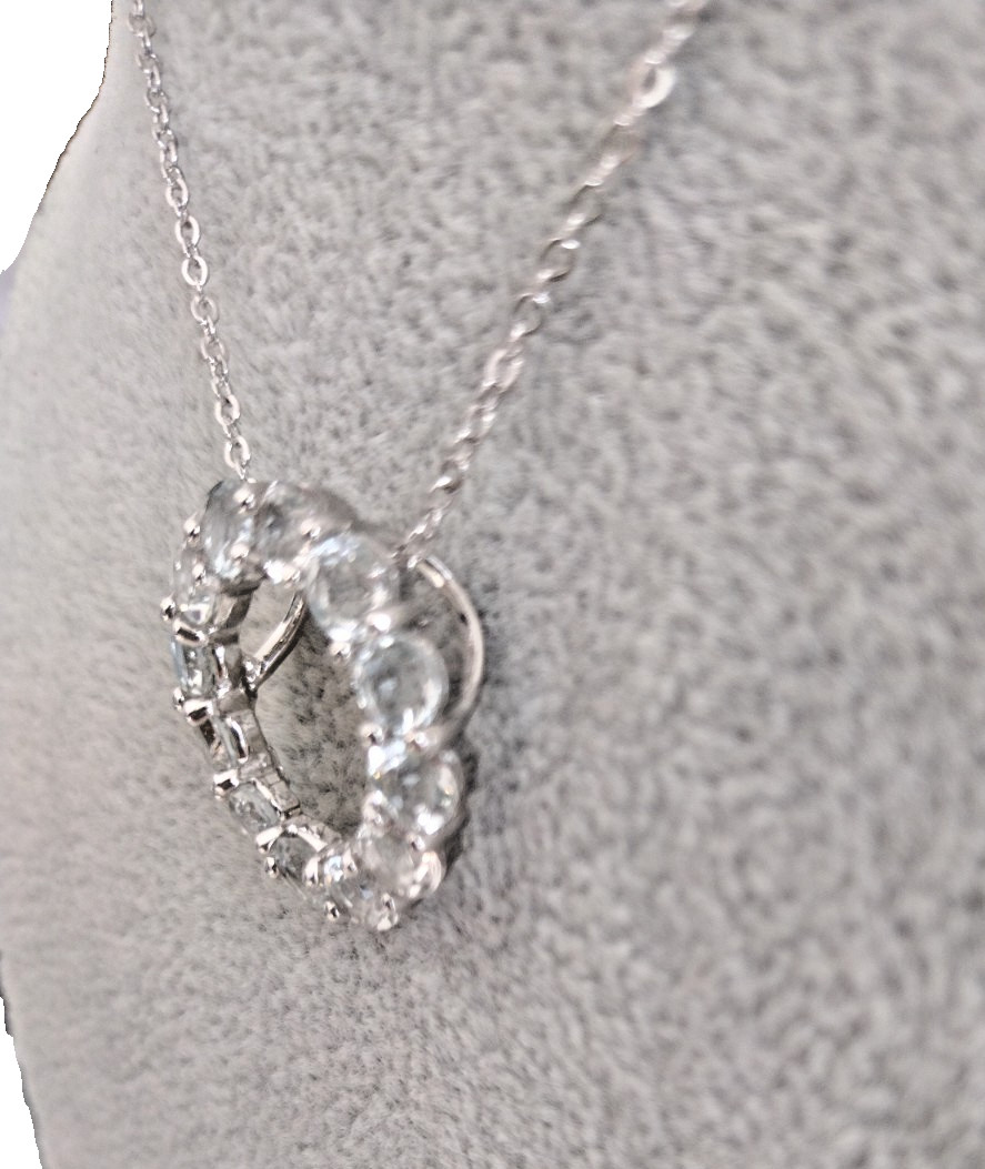 Vintage Sim Diamond White Topaz Circle Necklace Gem Tested in Box Silver Tone