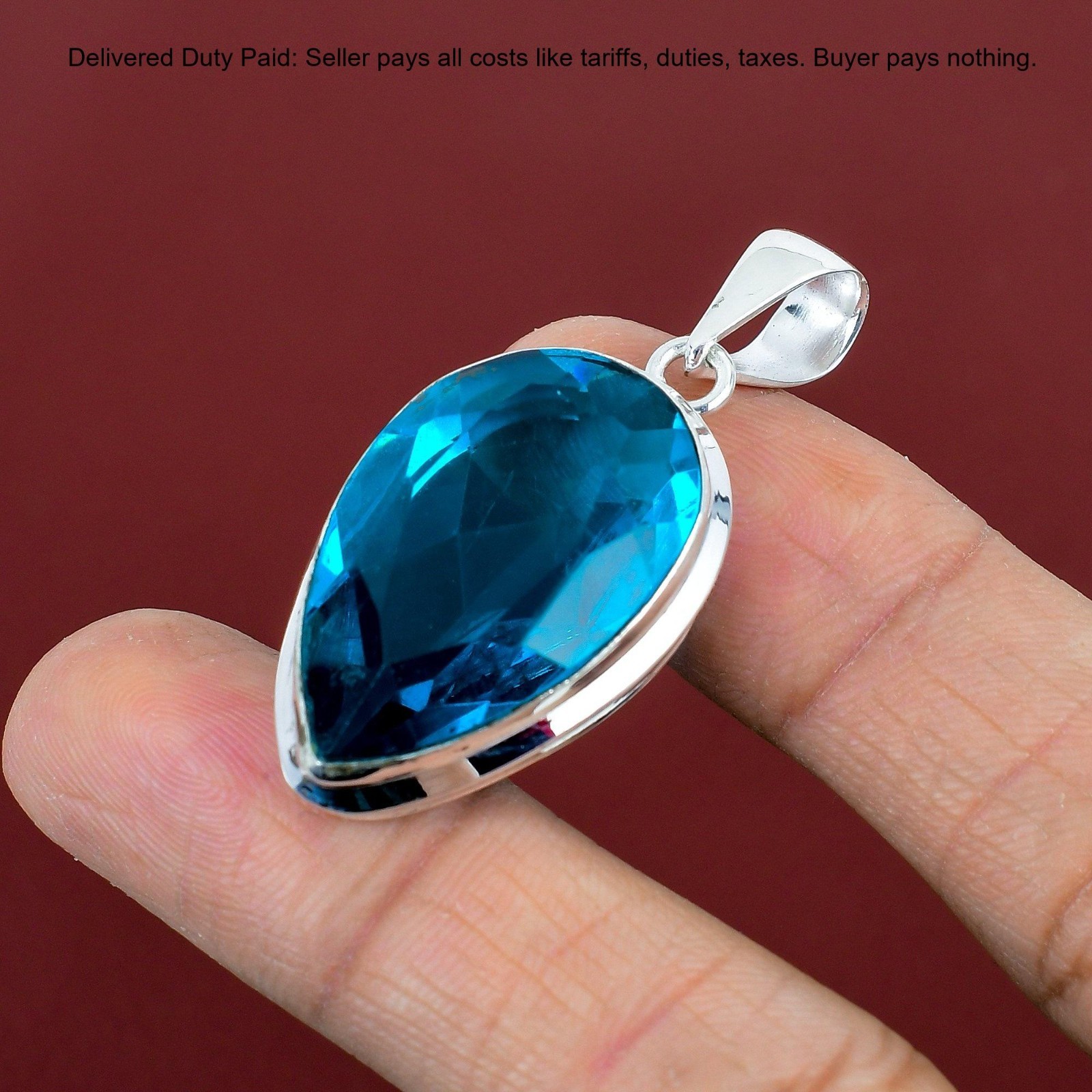 925 Silver Natural Indicolite Handcrafted Daughter Artisan Bezel Pendant Jewelry