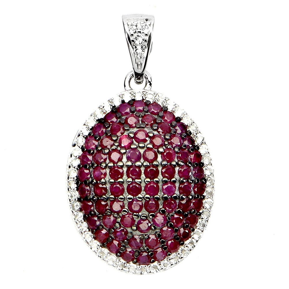 925 Sterling Silver Pendant Ruby Myanmar Round Diamond Cut Topaz Gemstone