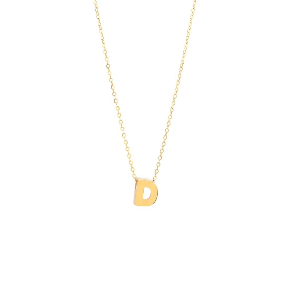 14k Gold Yellow Gold D Initial Letter Minimalist Necklace 16″-18″