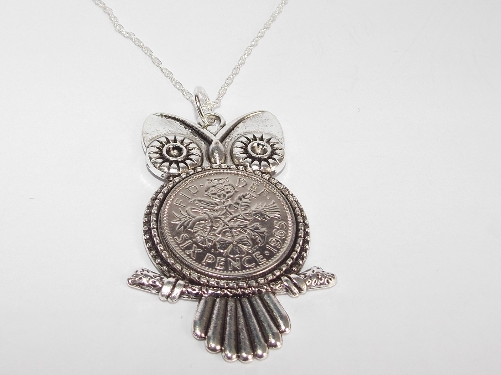 Sixpence Birthday / Anniversary Owl coin pendant plus 20inch chain 1966