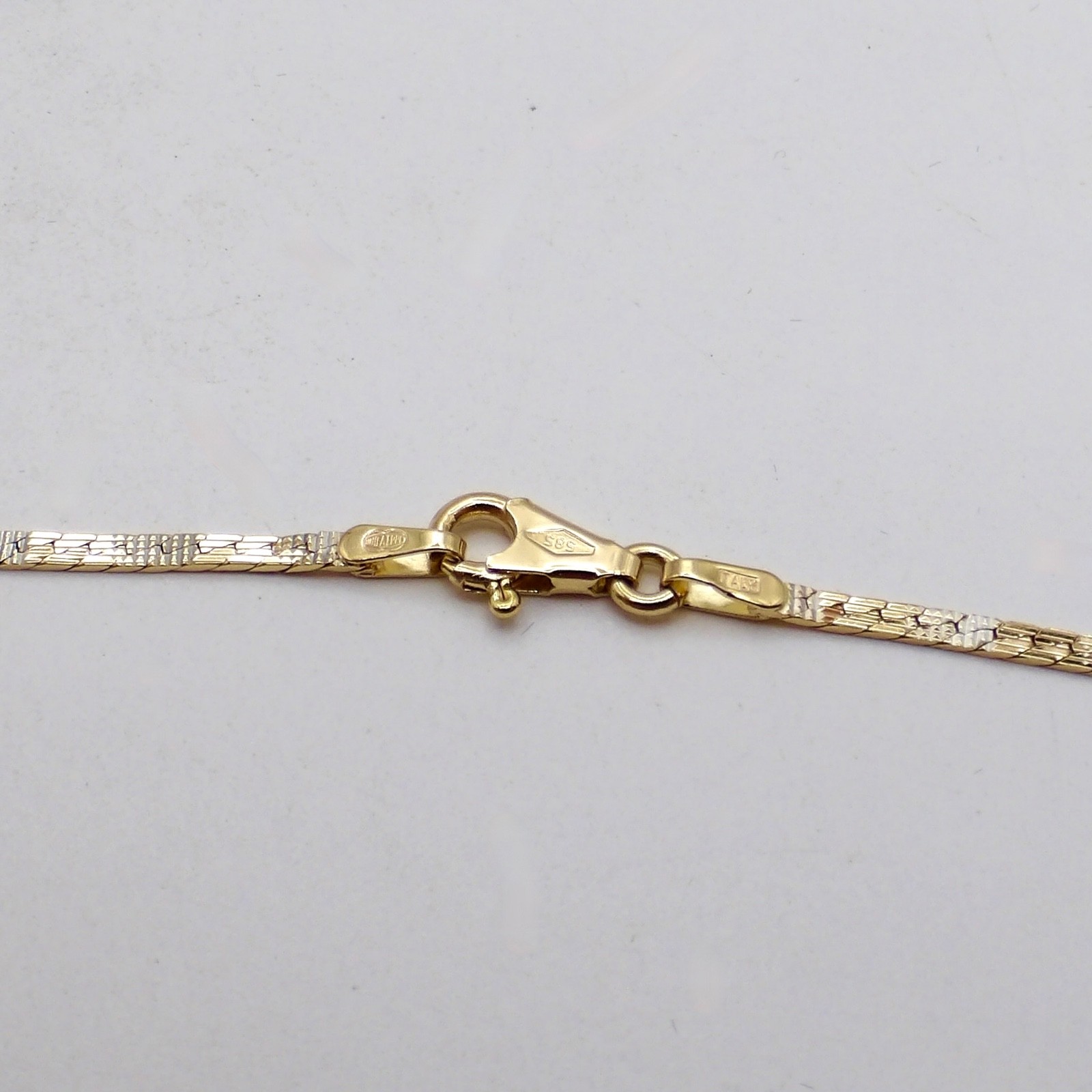 Solid 14k Gold Textured Herringbone Link Chain Necklace Two Tone Italy 24in