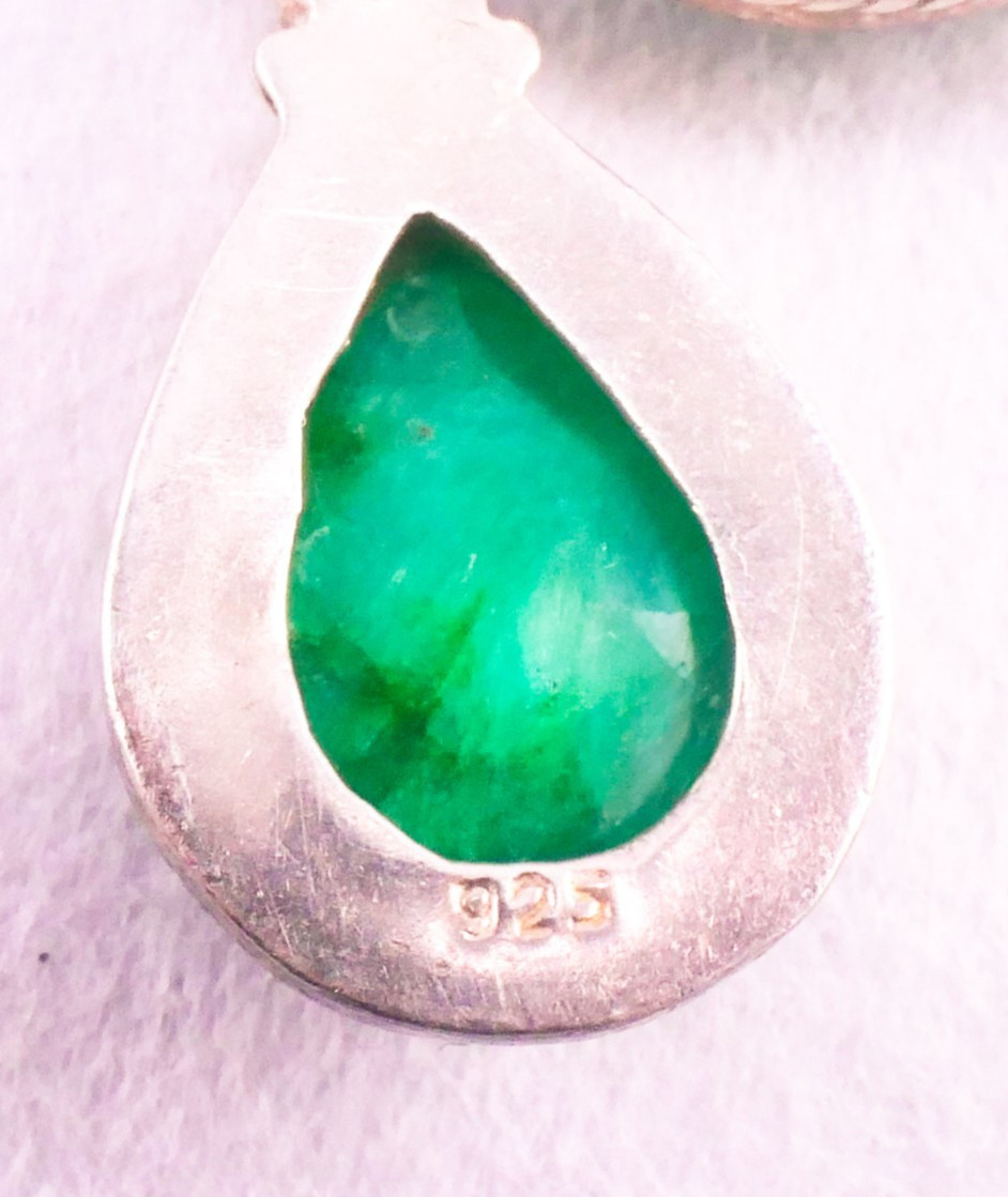 925 Sterling Silver Faceted Raw Emerald Y Drop Necklace 16-17″ 26.94 Grams